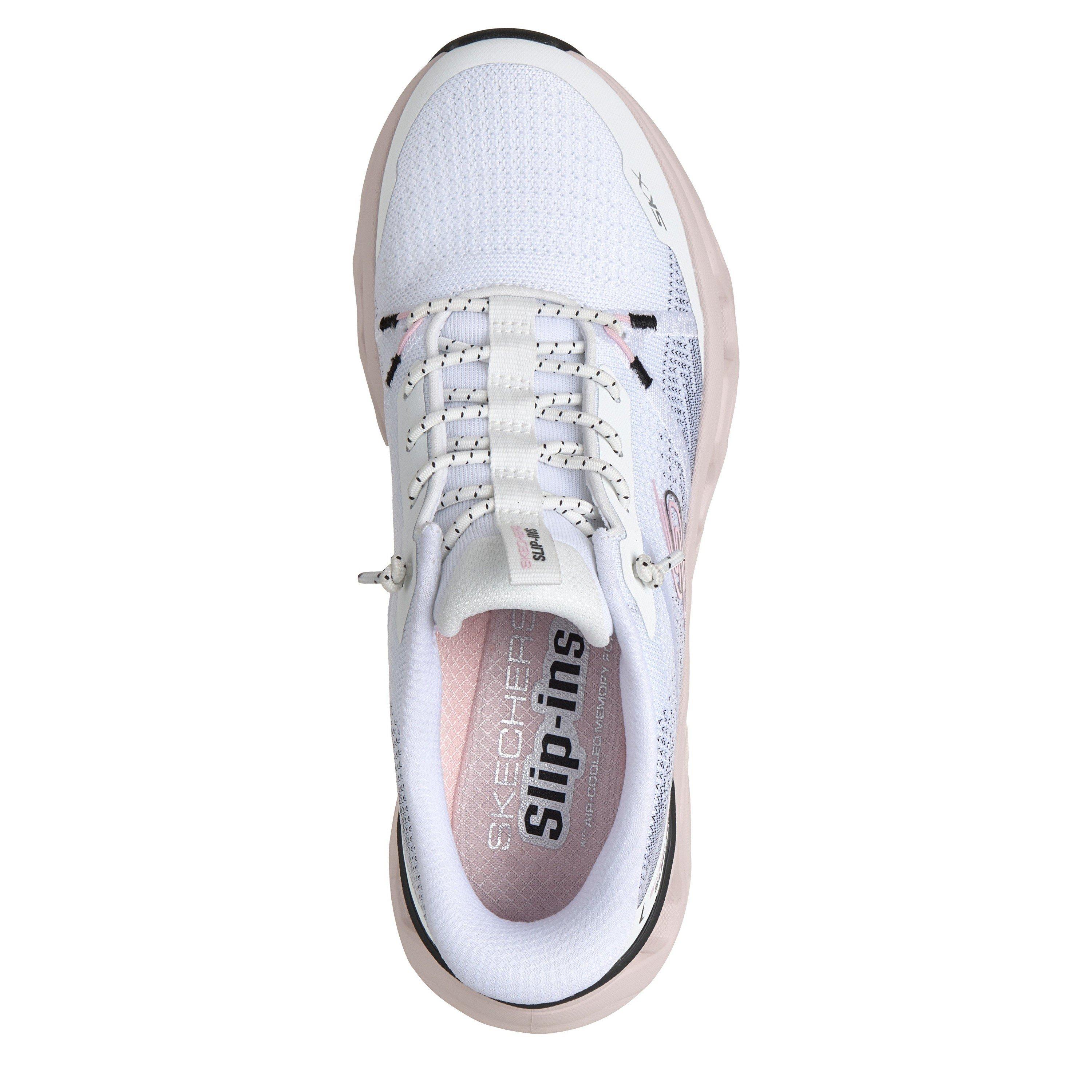 White/Pink - Skechers - Engineered Mesh Knotted Bungee Slip On Trainers Womens - 4