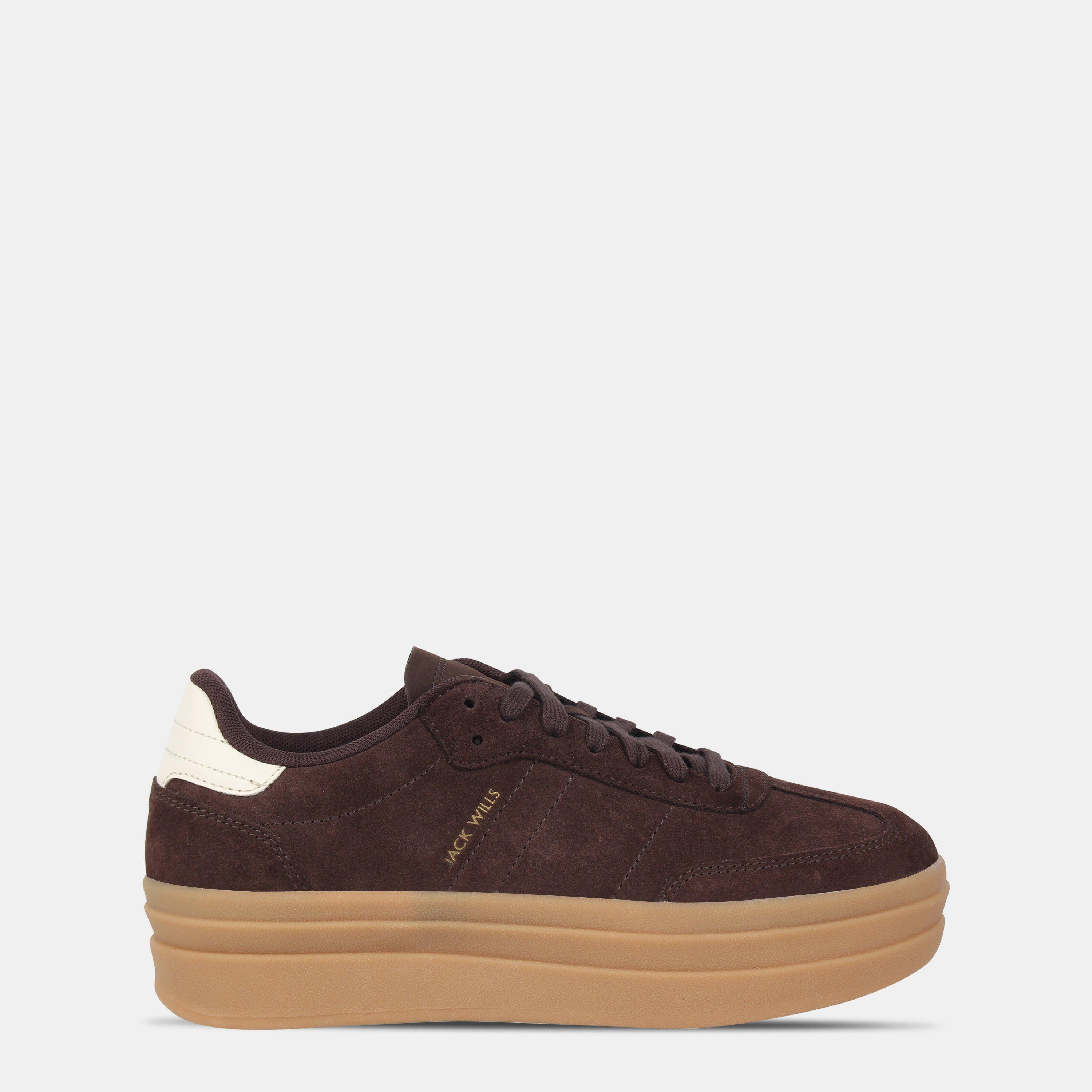 Brown/Wht/Gum - Jack Wills - Womens Suede Newbury Platform - 1