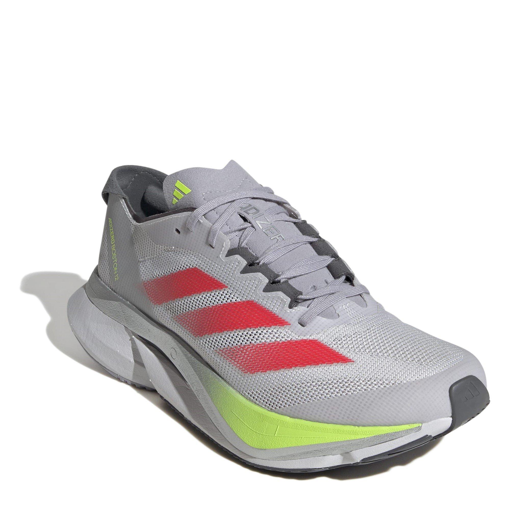 Grey/Red/Lmn - adidas - Adizero Boston 12 Road Running Shoes Womens - 3