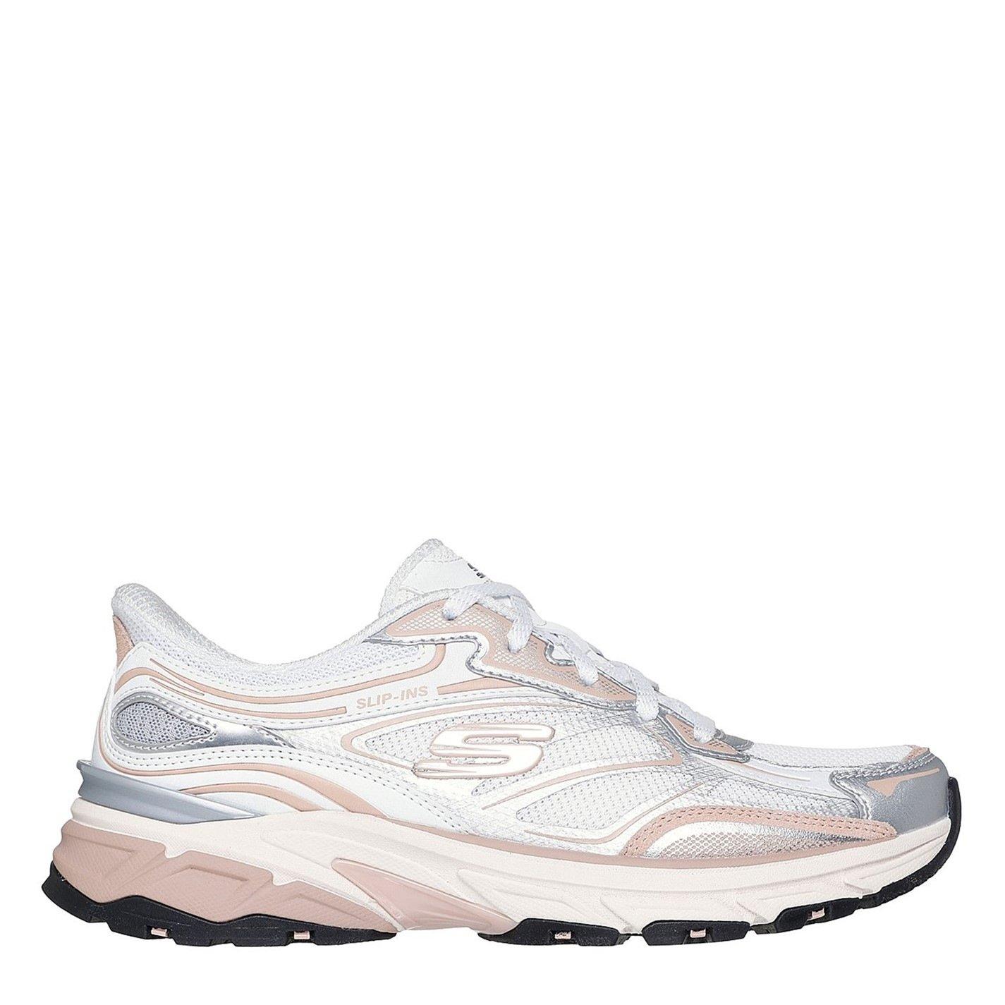 Skechers Metallic Overlay Mesh Lace-Up Slip- Runners Womens