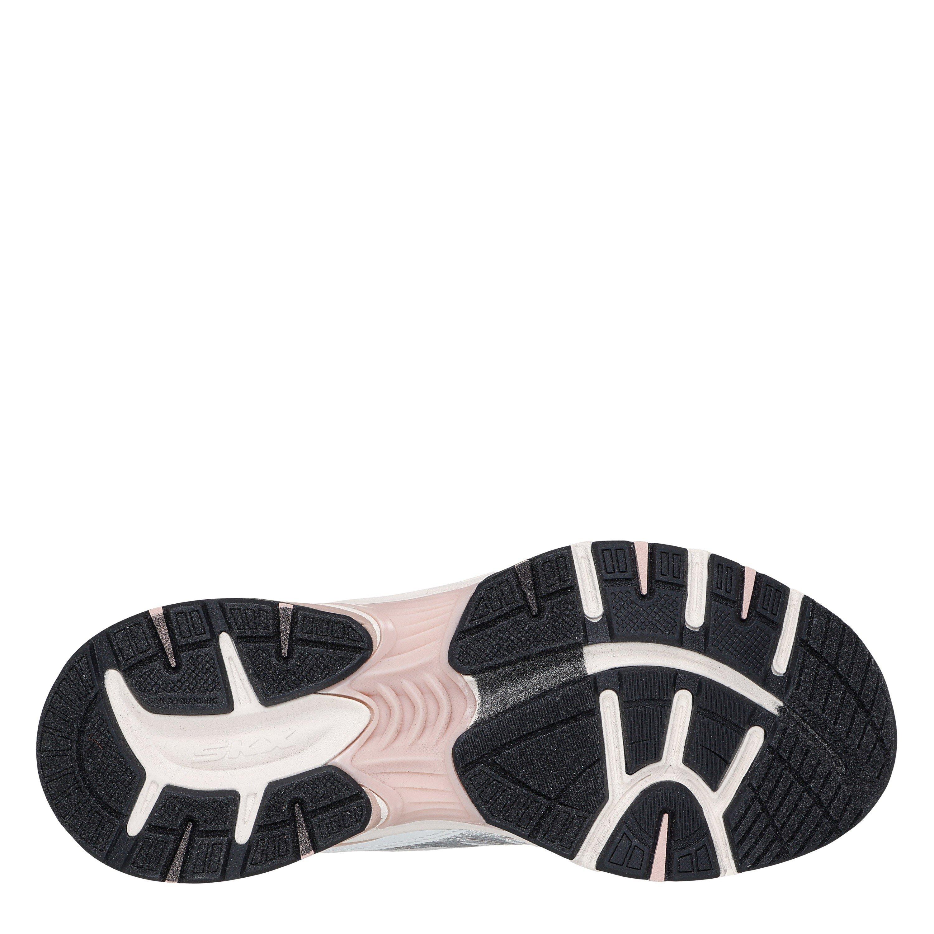 White/Pink - Skechers - Metallic Overlay Mesh Lace-Up Slip- Runners Womens - 5