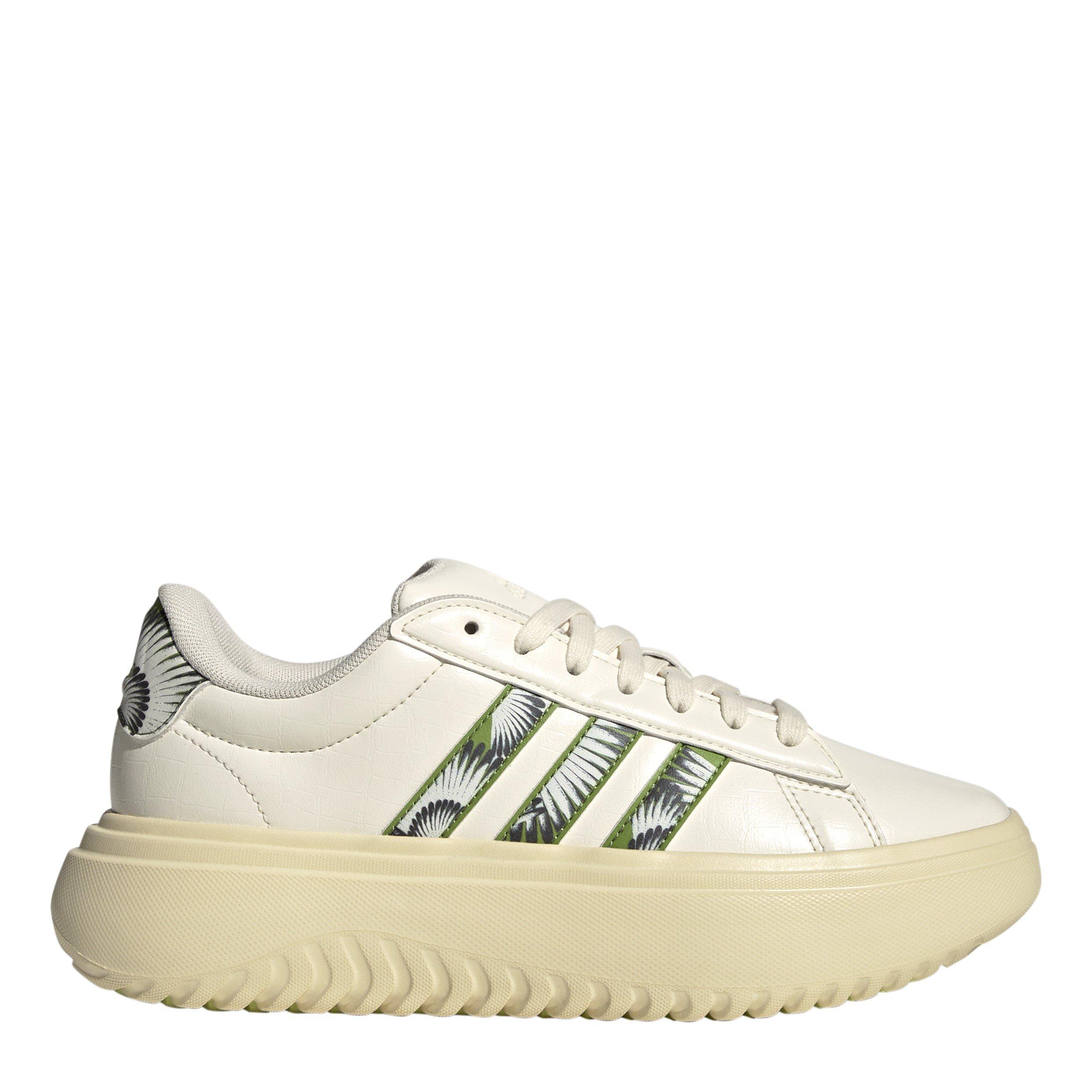 Adidas Women's Grand Court Platform Shoes - White/Green - 7.5 (41.3)