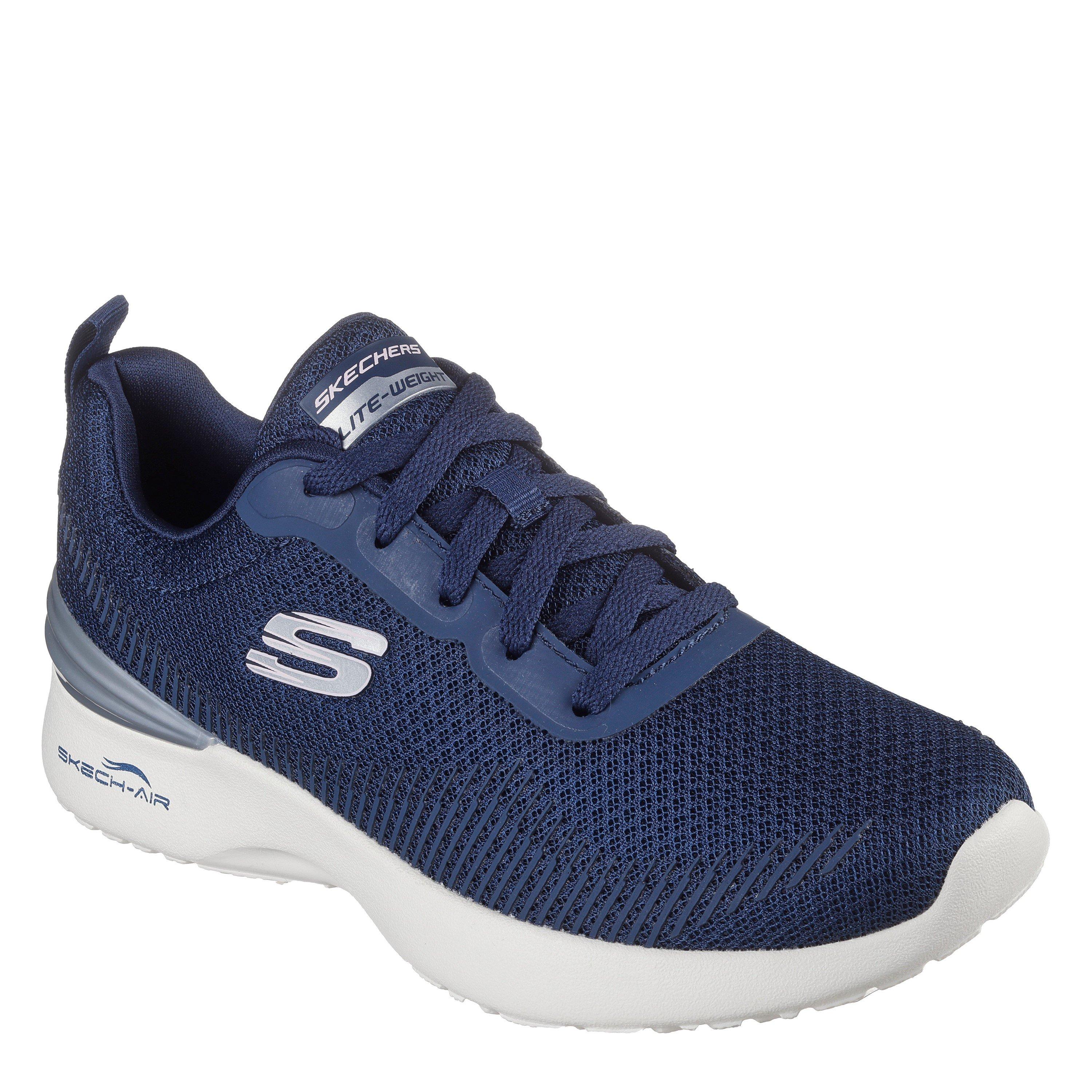 Navy - Skechers - 3d Print Mesh Lace-Up W Memory Foa Slip On Trainers Womens - 1