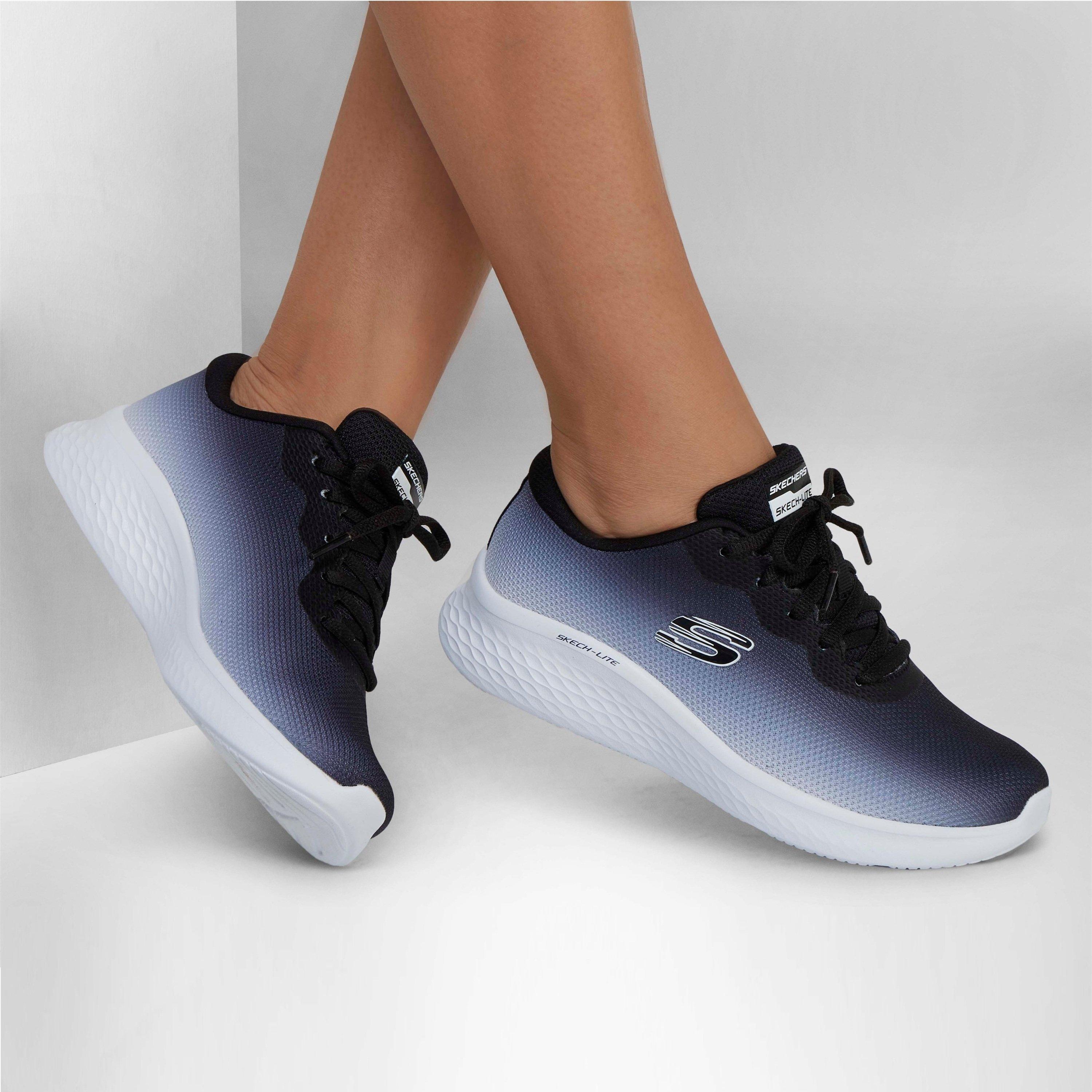 Black/White - Skechers - Ombre Engineered Mesh Lace-Up W Ai Slip On Trainers Womens - 3