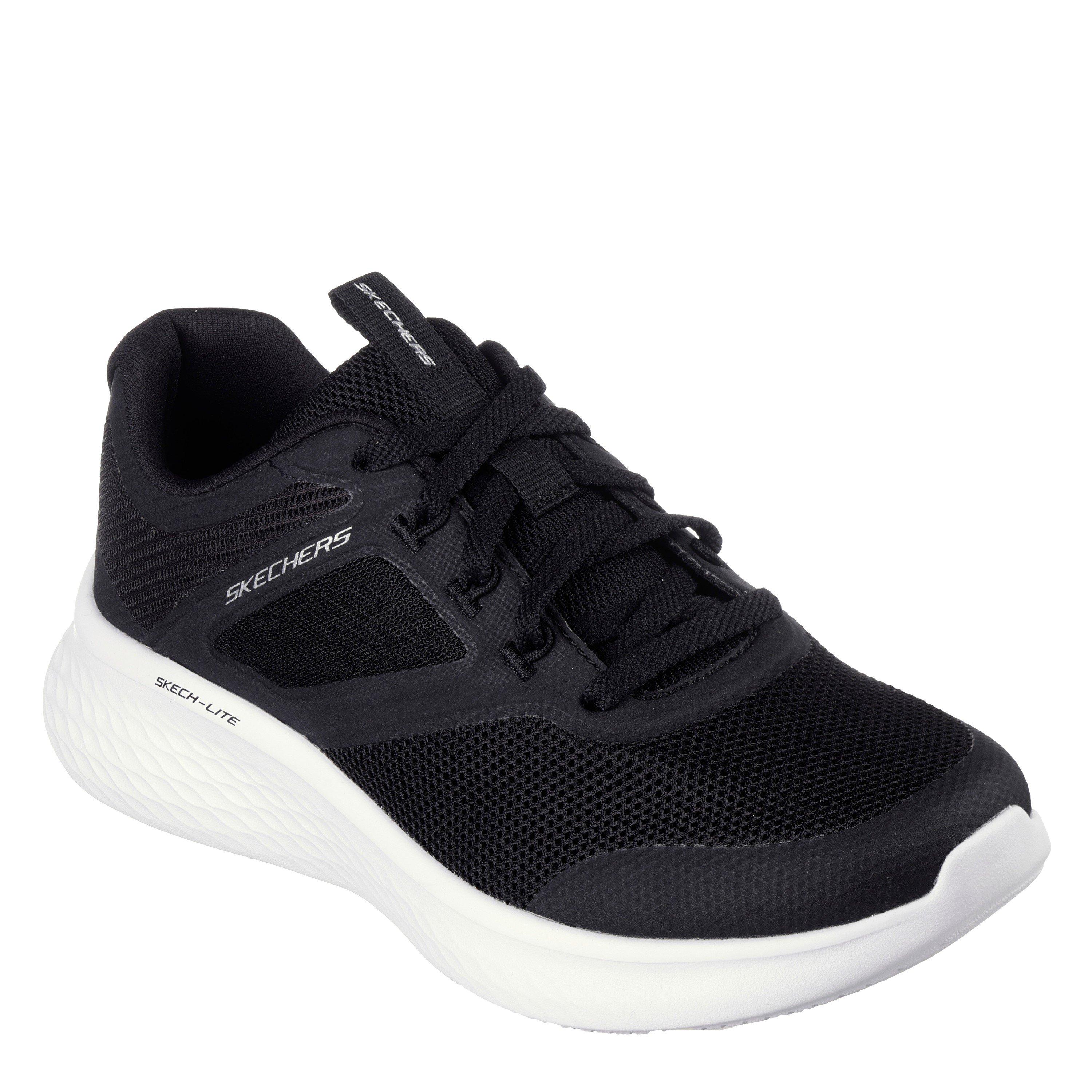 Black/White - Skechers - Qtr Hotmelt Overlay Mesh Lace-Up W Slip On Trainers Womens - 1