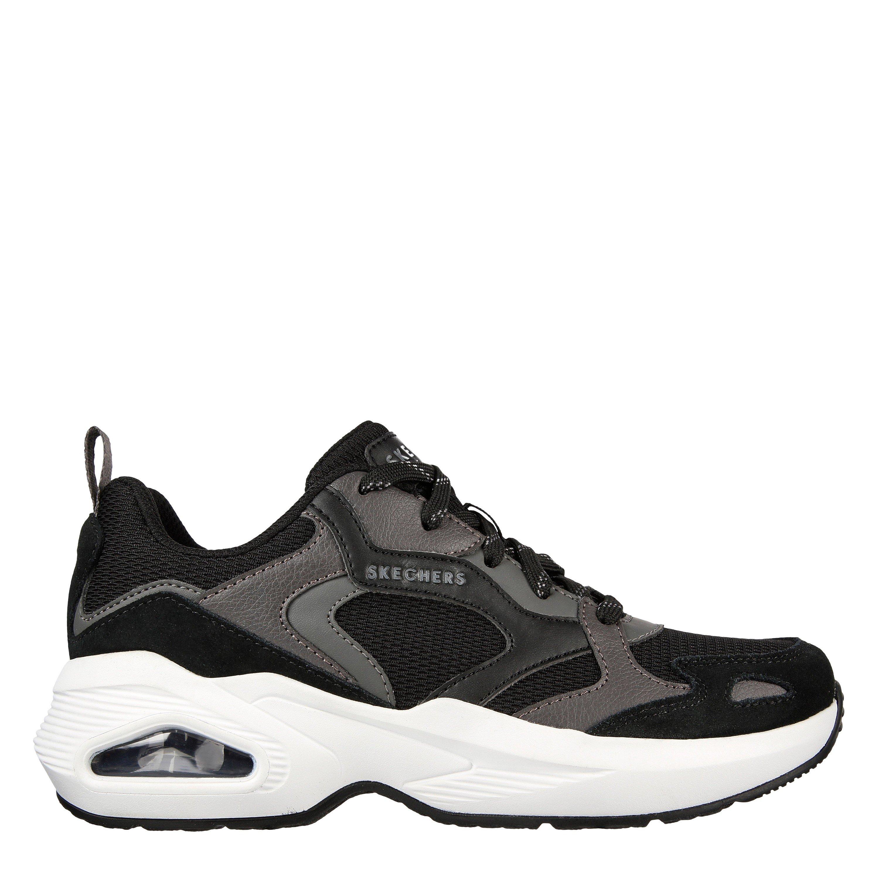 Black - Skechers - Mesh W Duraleather & Suede Overlay Low-Top Trainers Womens - 1