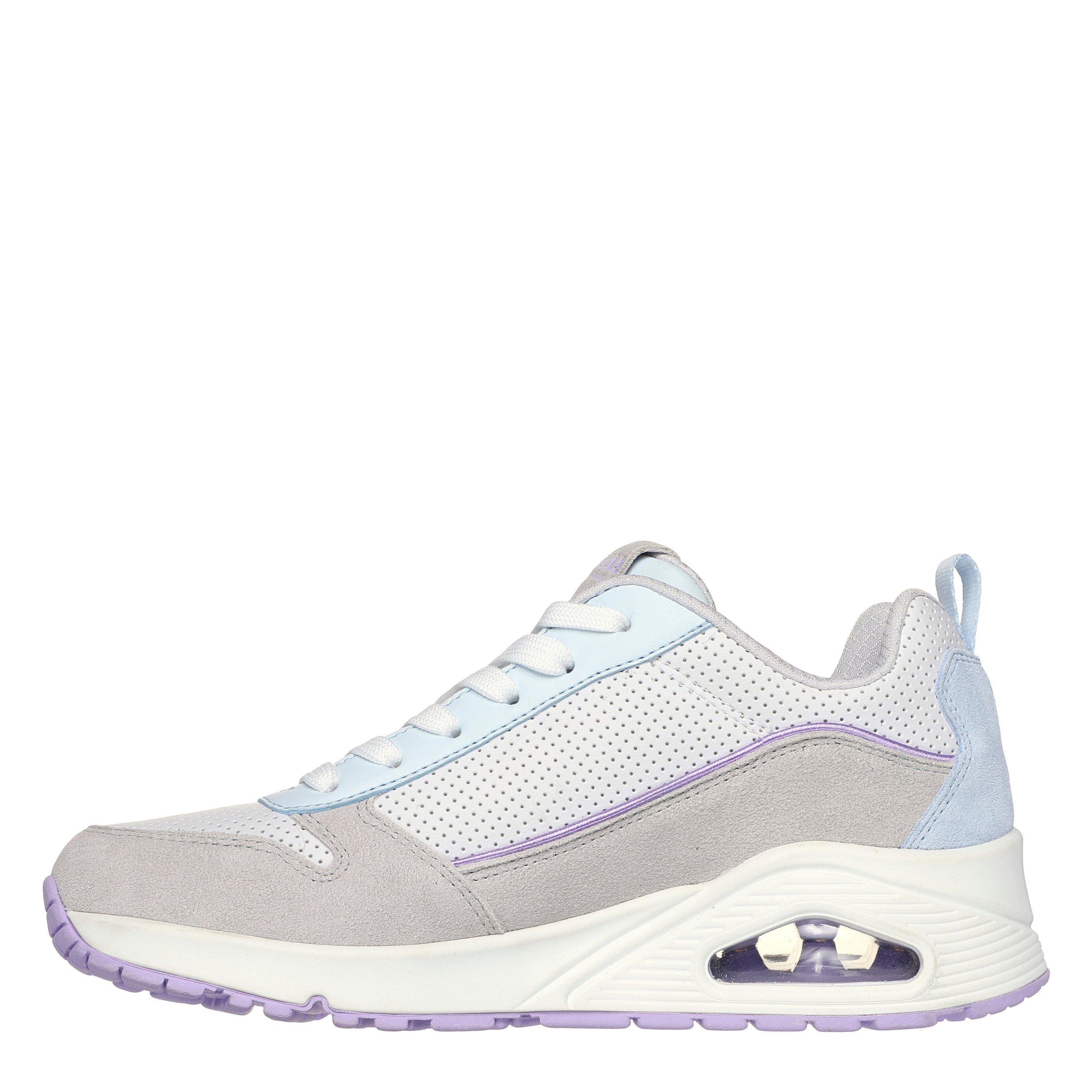 Gris/Bleu clair - Skechers - Suede & Perforated Duraleather Lace Low-Top Trainers Womens - 2