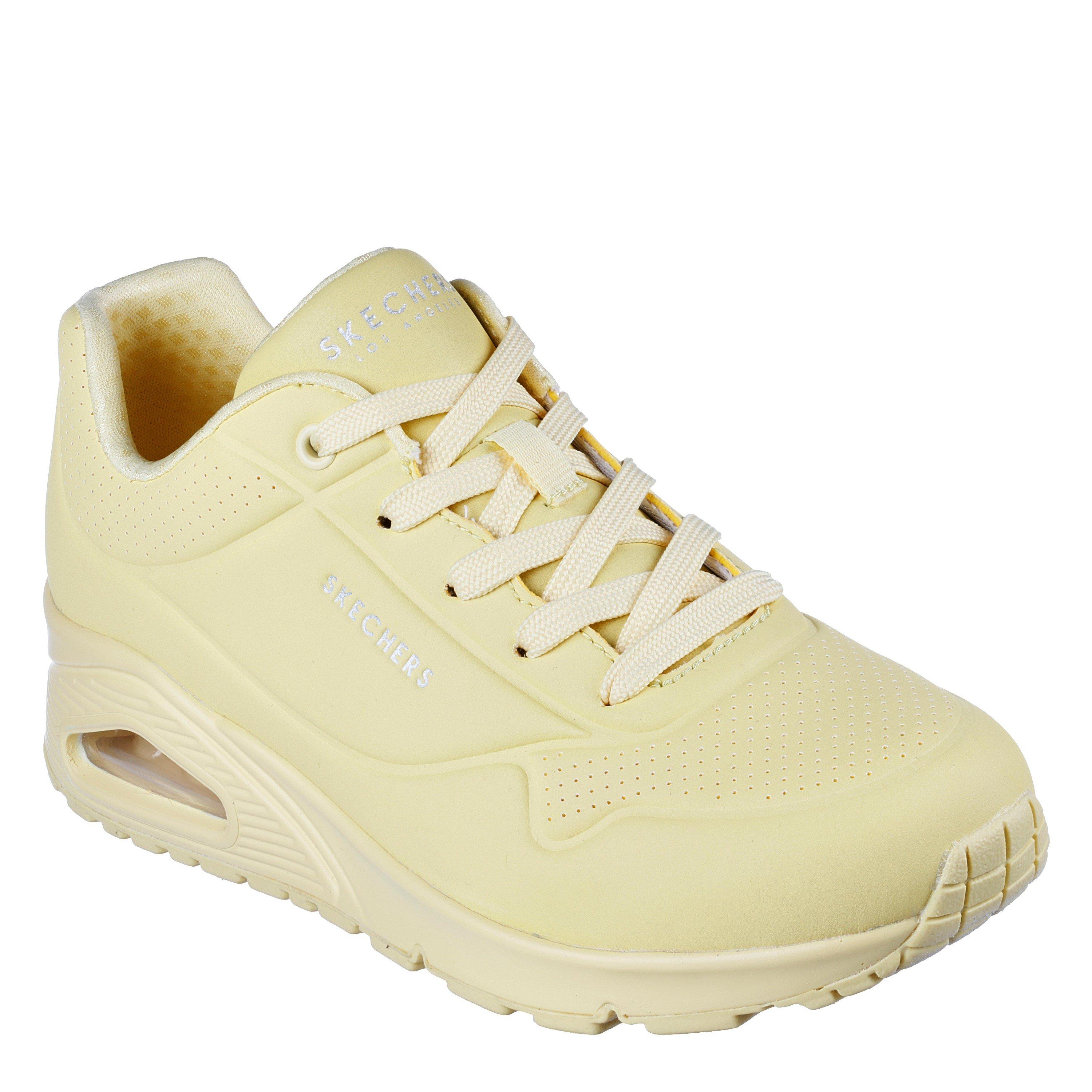 Yellow - Skechers - Bright Pastel Durabuck Lace Up Fash Low-Top Trainers Womens - 1