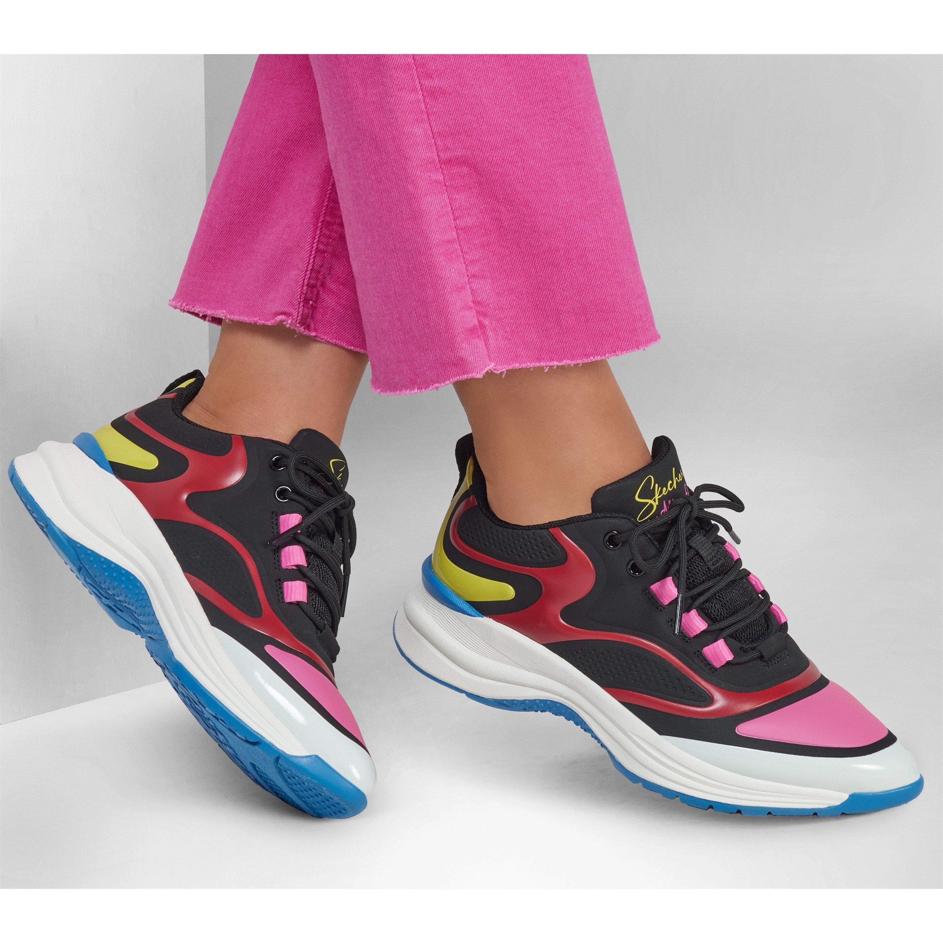 Black/Multi - Skechers - Glossed Hot Melt Embossed Neoprene Low-Top Trainers Womens - 3