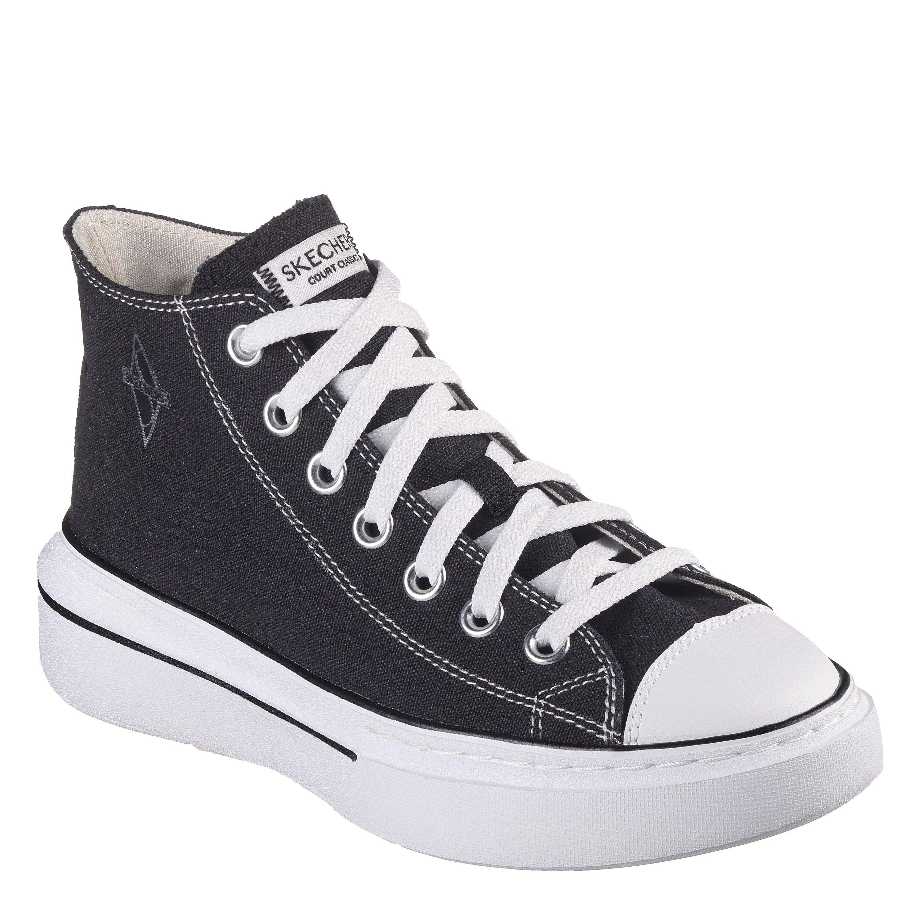 Noir/Blanc - Skechers - Canvas Mid Top Lace-Up W Air-Cooled Low-Top Trainers Womens - 1