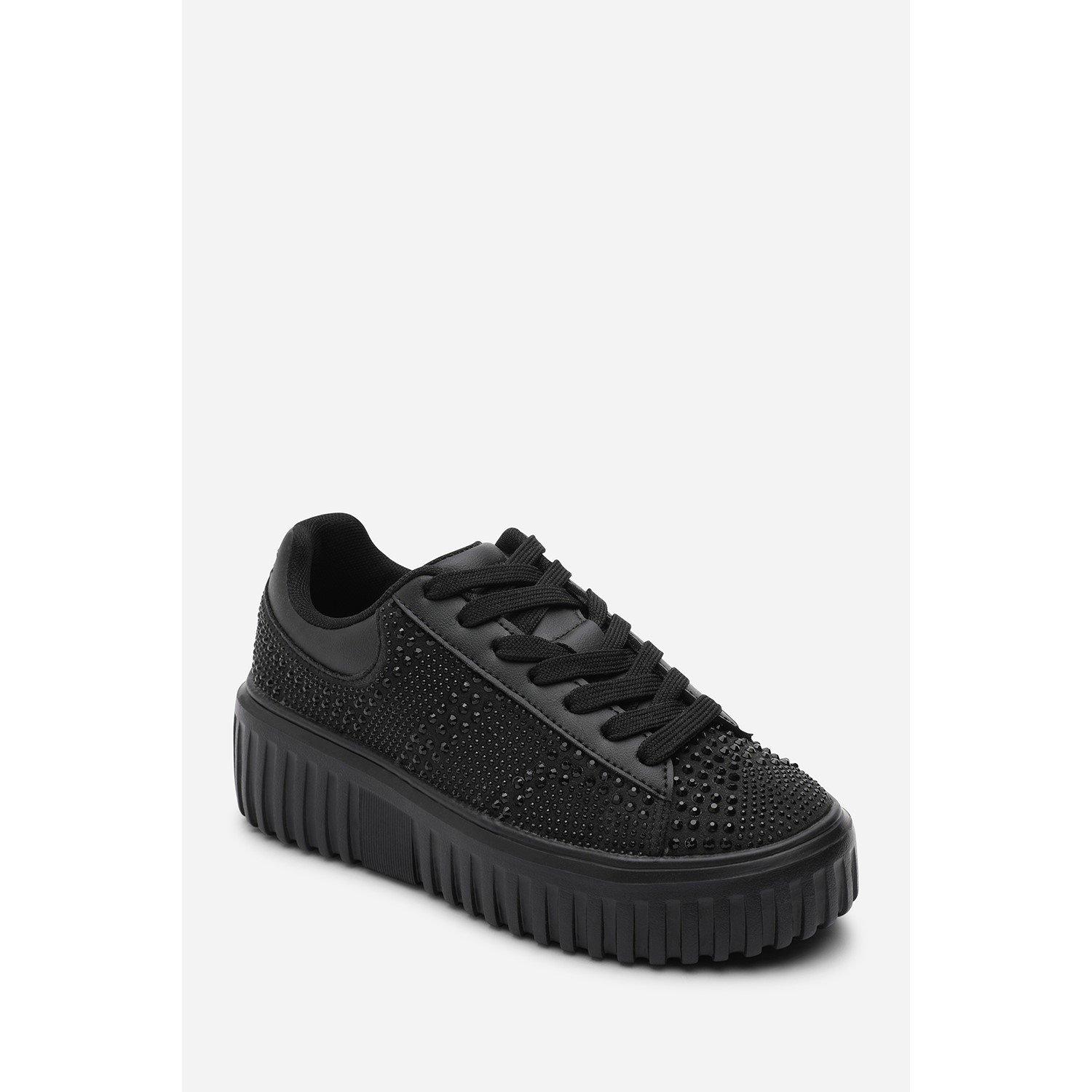 Zwart - Wheres That From - Lace Up Trainer with Diamante pattern and chunky sole - 2