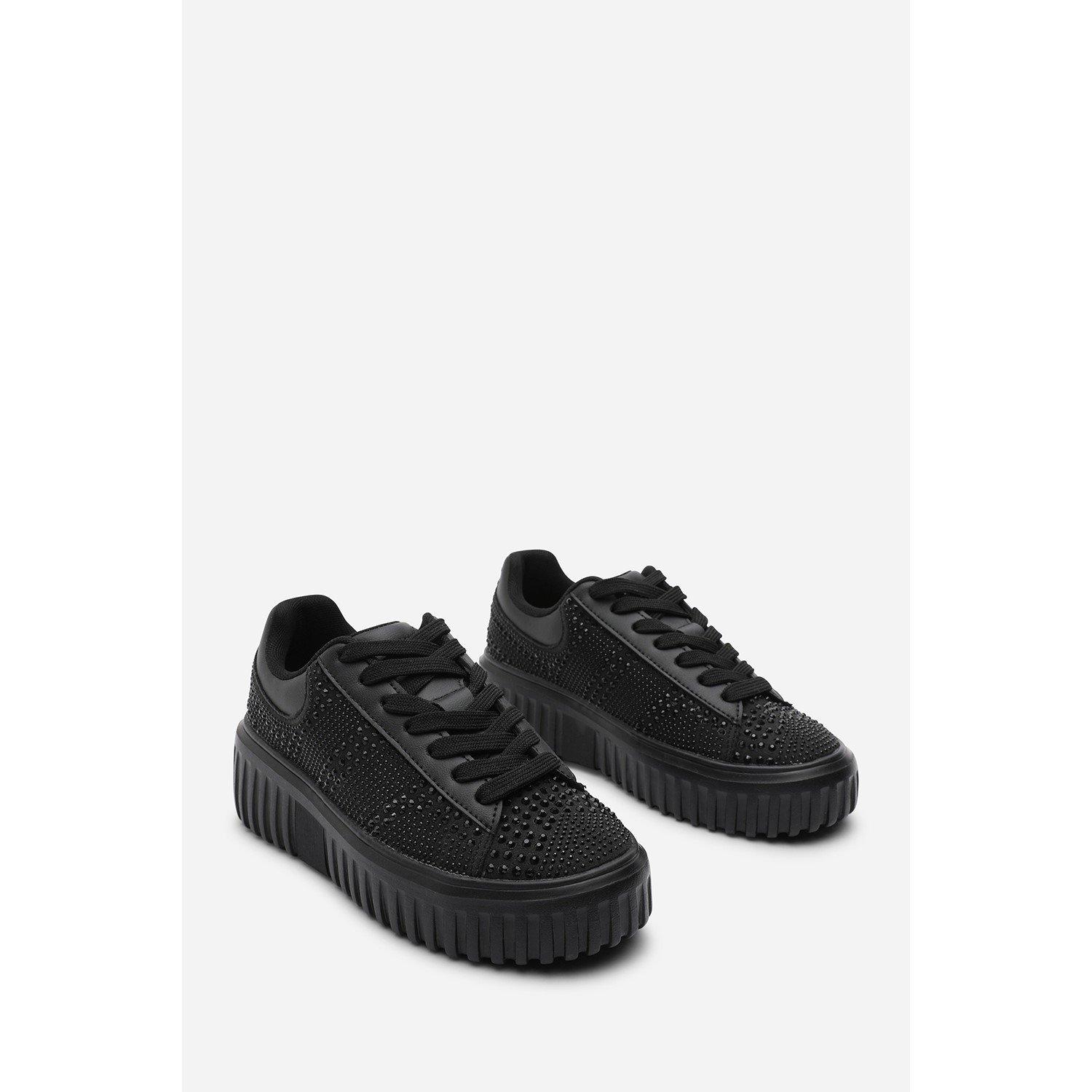 Zwart - Wheres That From - Lace Up Trainer with Diamante pattern and chunky sole - 3