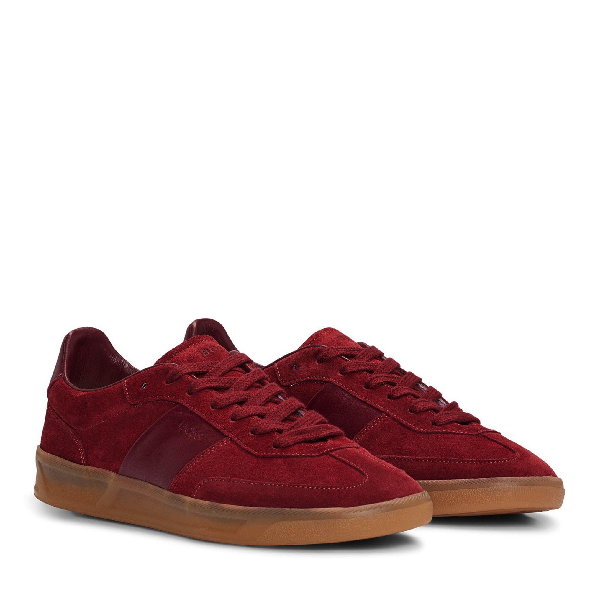 Dark Red - Boss - Women's Brenta Court Suede and Leather Trainers - 3
