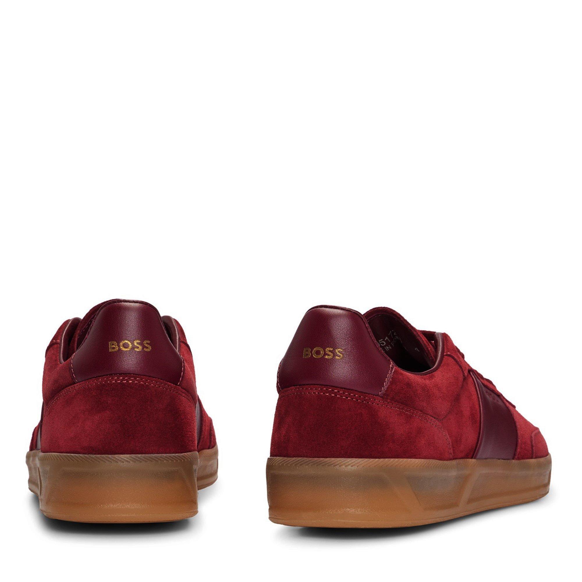 Dark Red - Boss - Women's Brenta Court Suede and Leather Trainers - 4