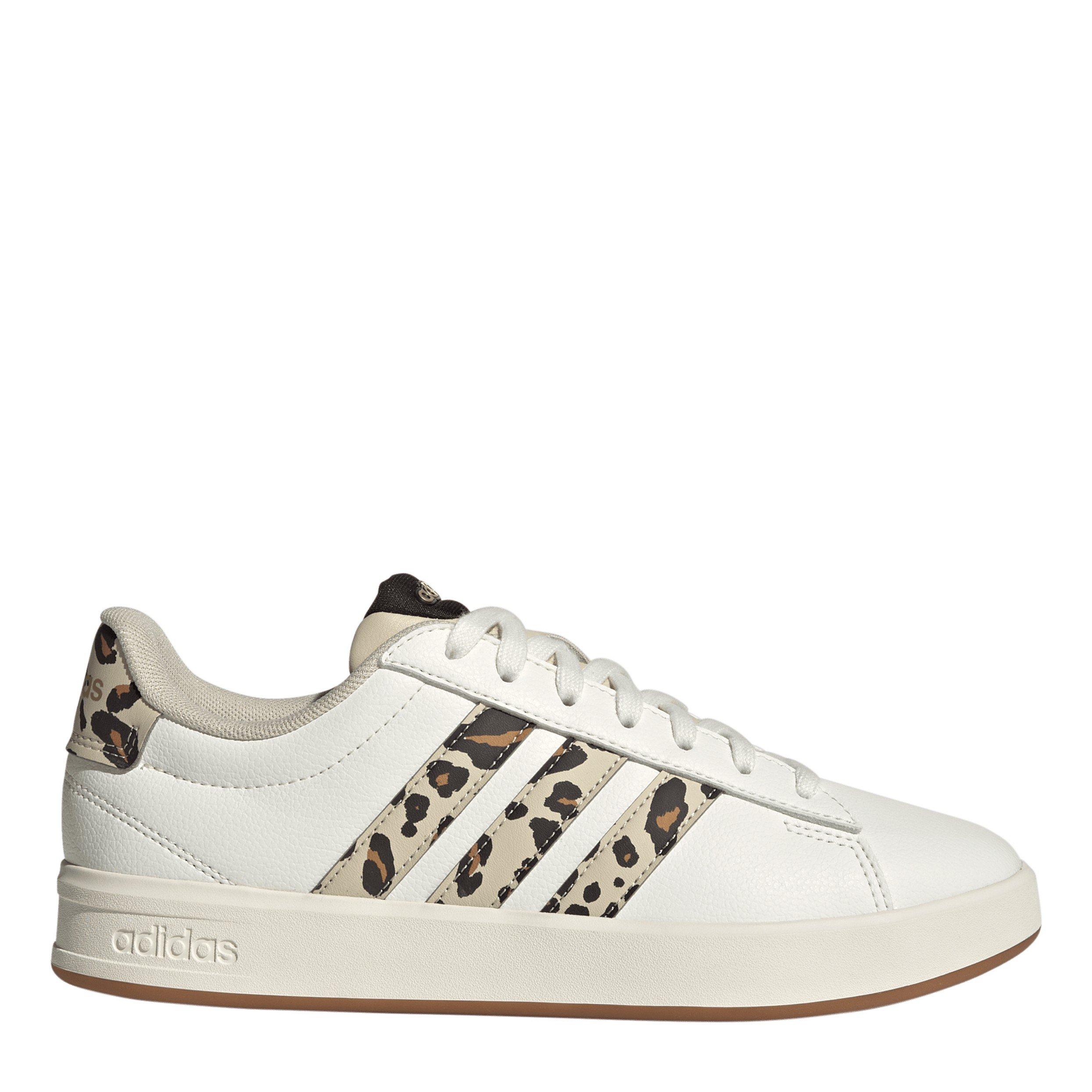 Adidas Women's Grand Court Sneakers - White/Leopard - 7 (40.7)