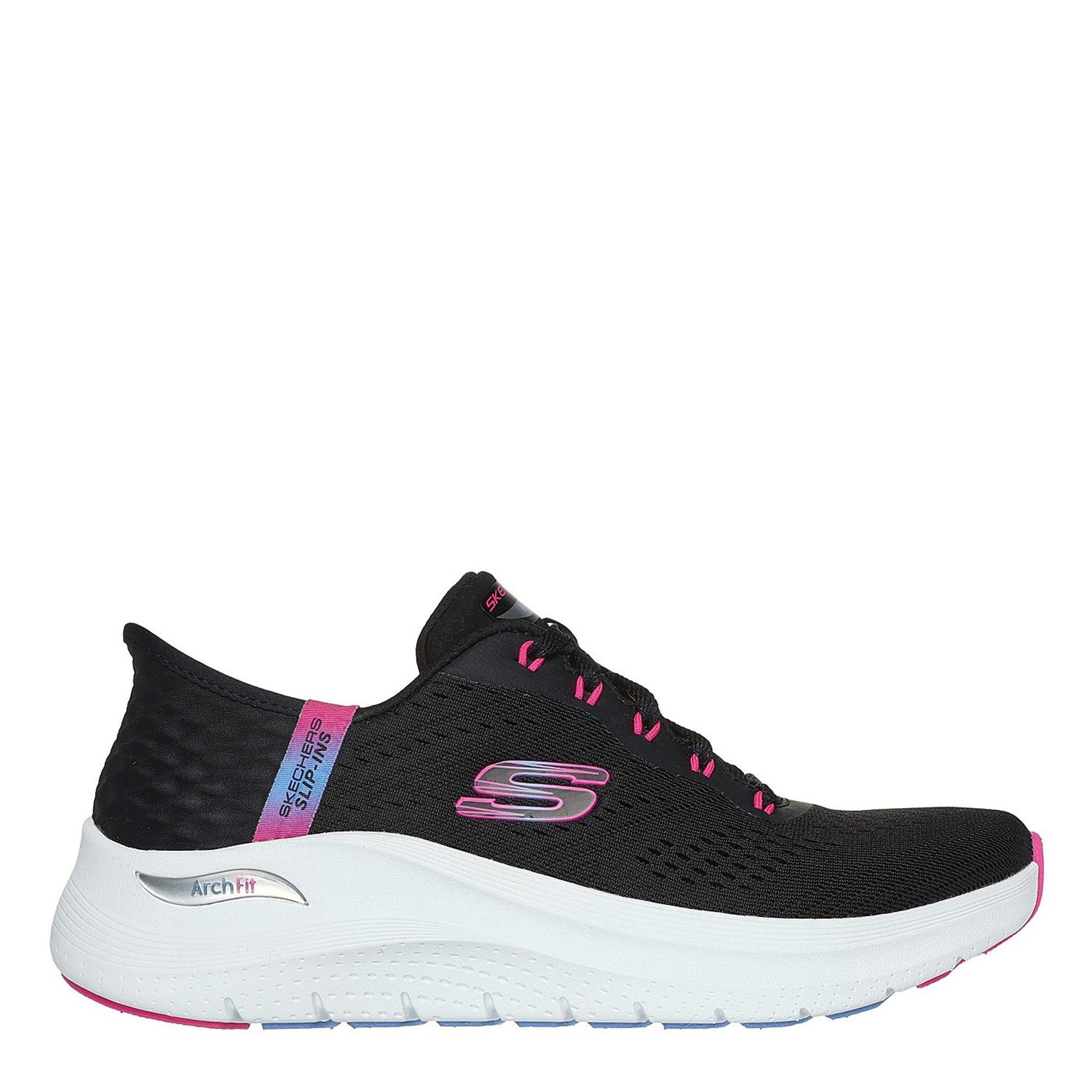 Preto/Rosa Choque - Skechers - Arch Fit 2.0 Easy Chic Slip On Trainers - 3