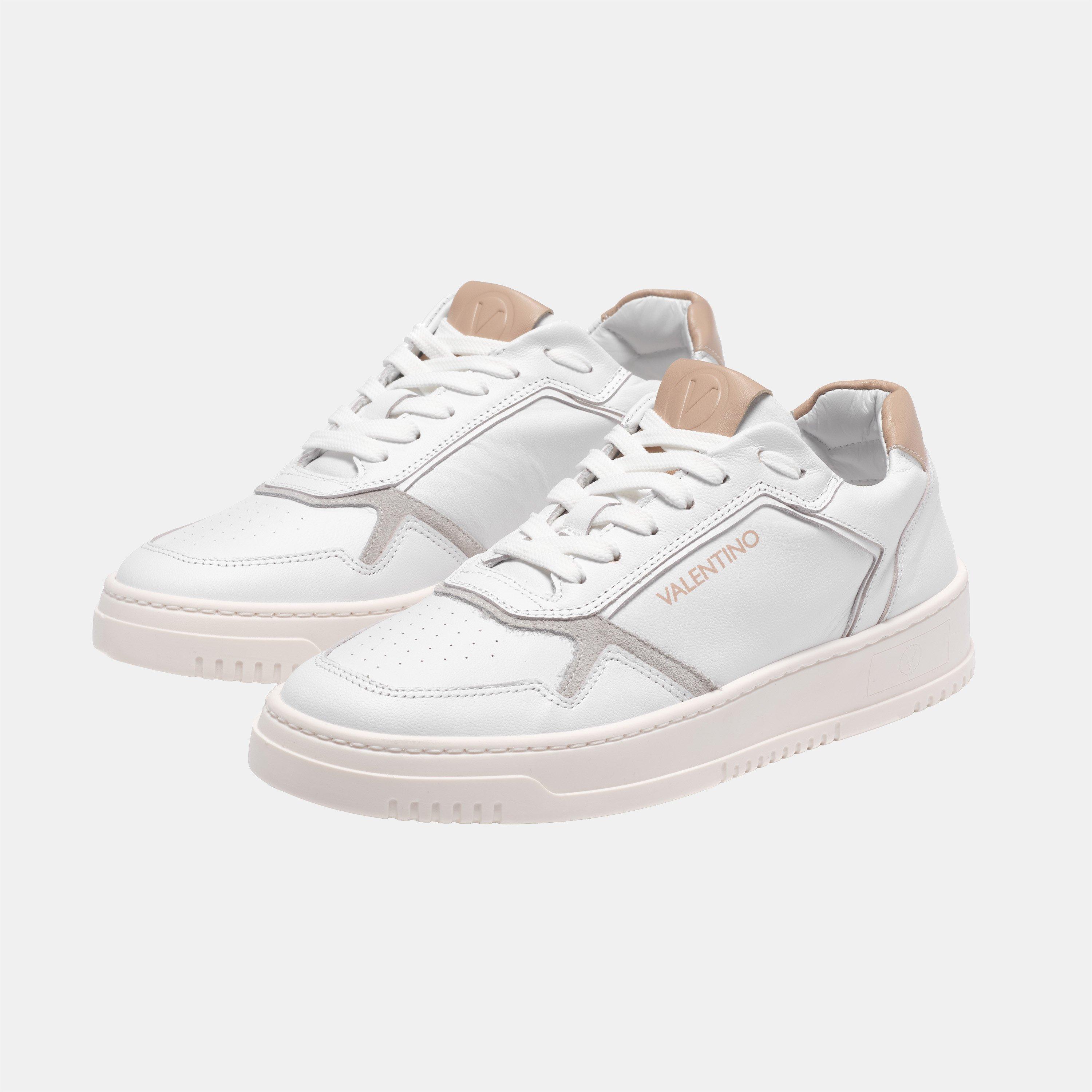 White/Nude - Valentino - Women's Saturno Leather Low-Top Trainers - 2