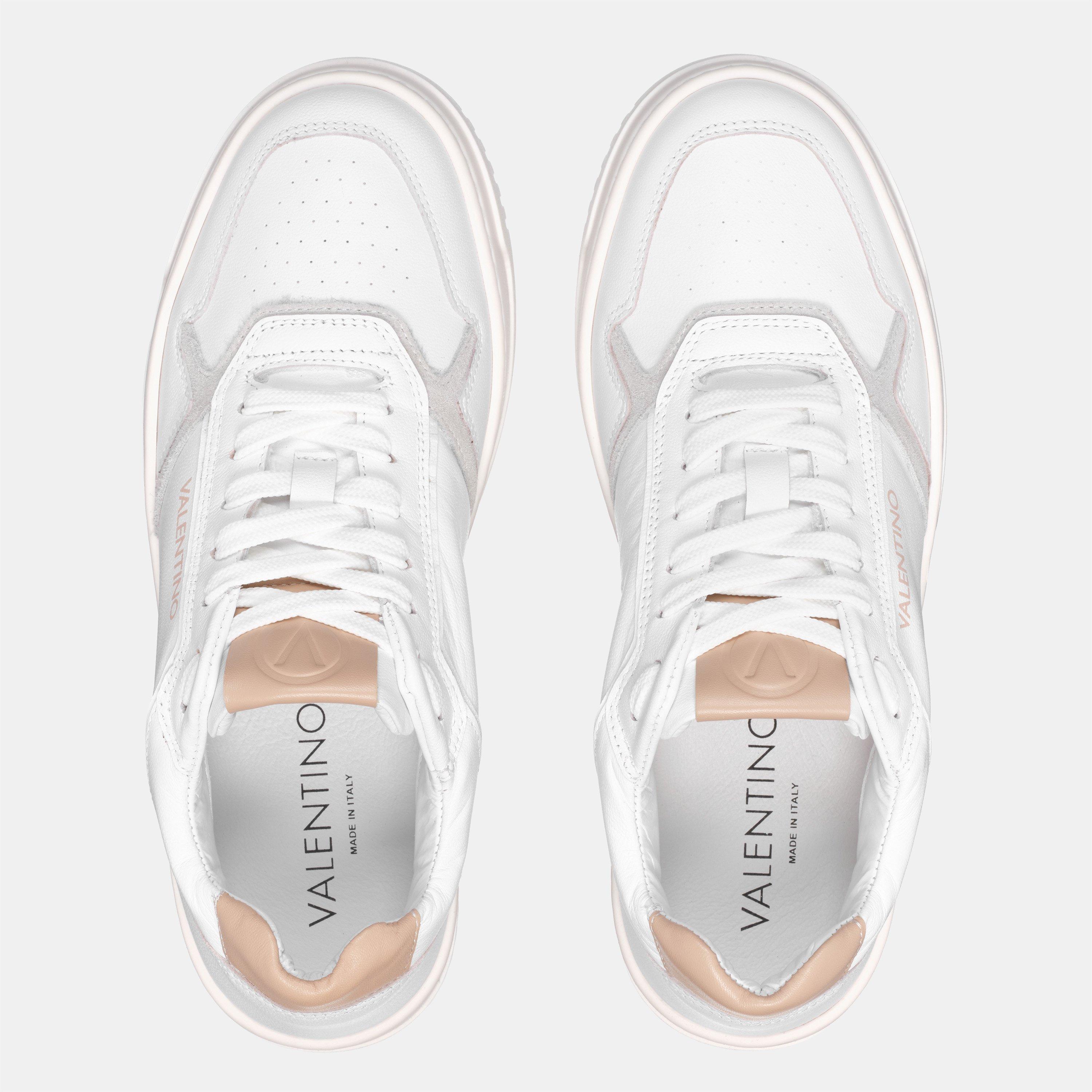 White/Nude - Valentino - Women's Saturno Leather Low-Top Trainers - 4