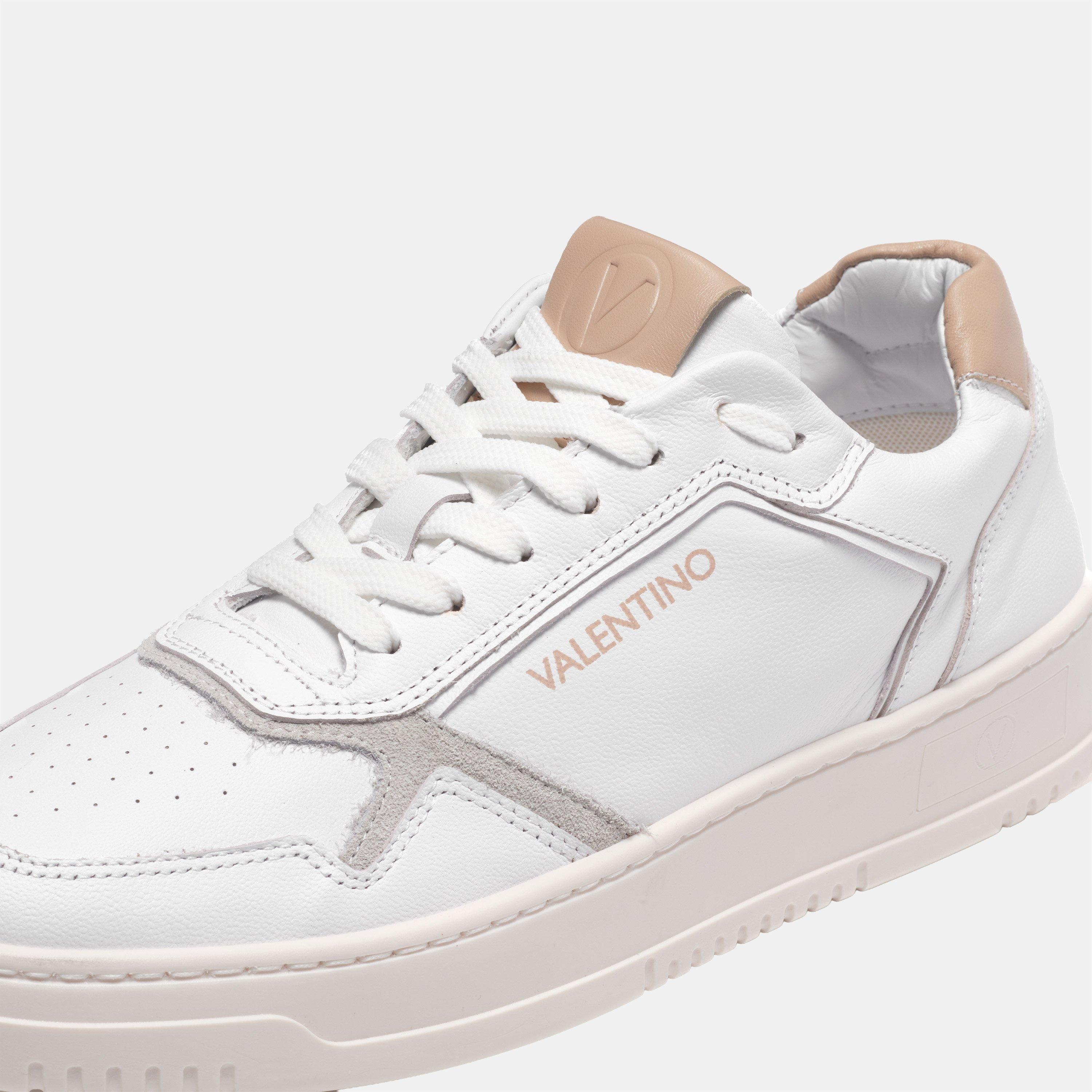 White/Nude - Valentino - Women's Saturno Leather Low-Top Trainers - 5
