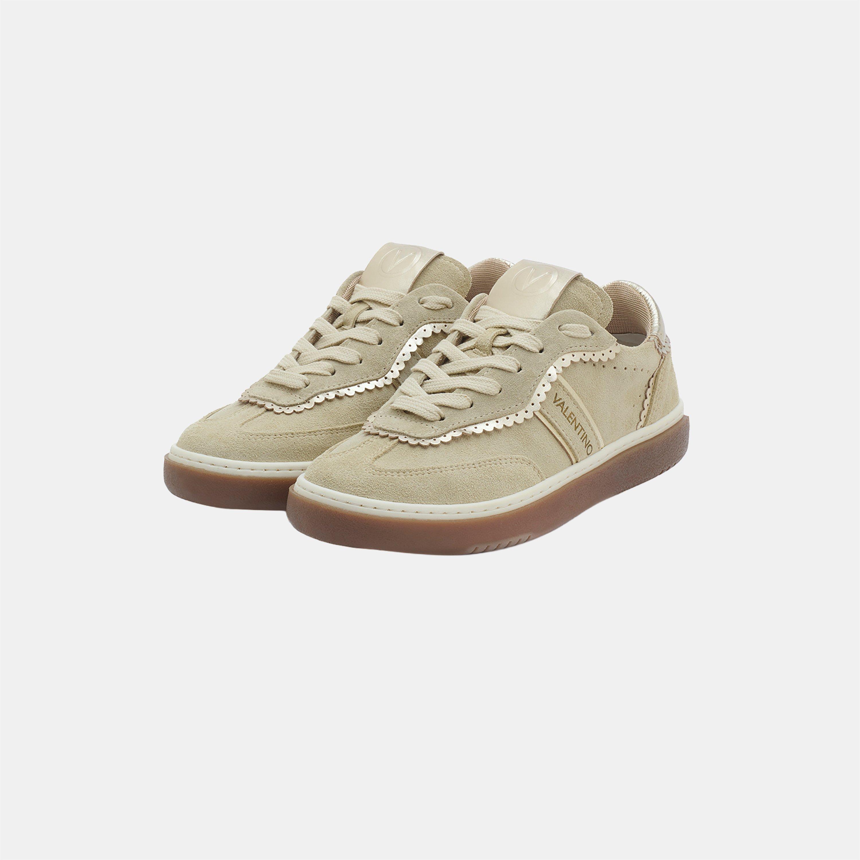 Beige/Gold - Valentino - Women's Glossy Sneaker Suede Low-Top Trainers - 2