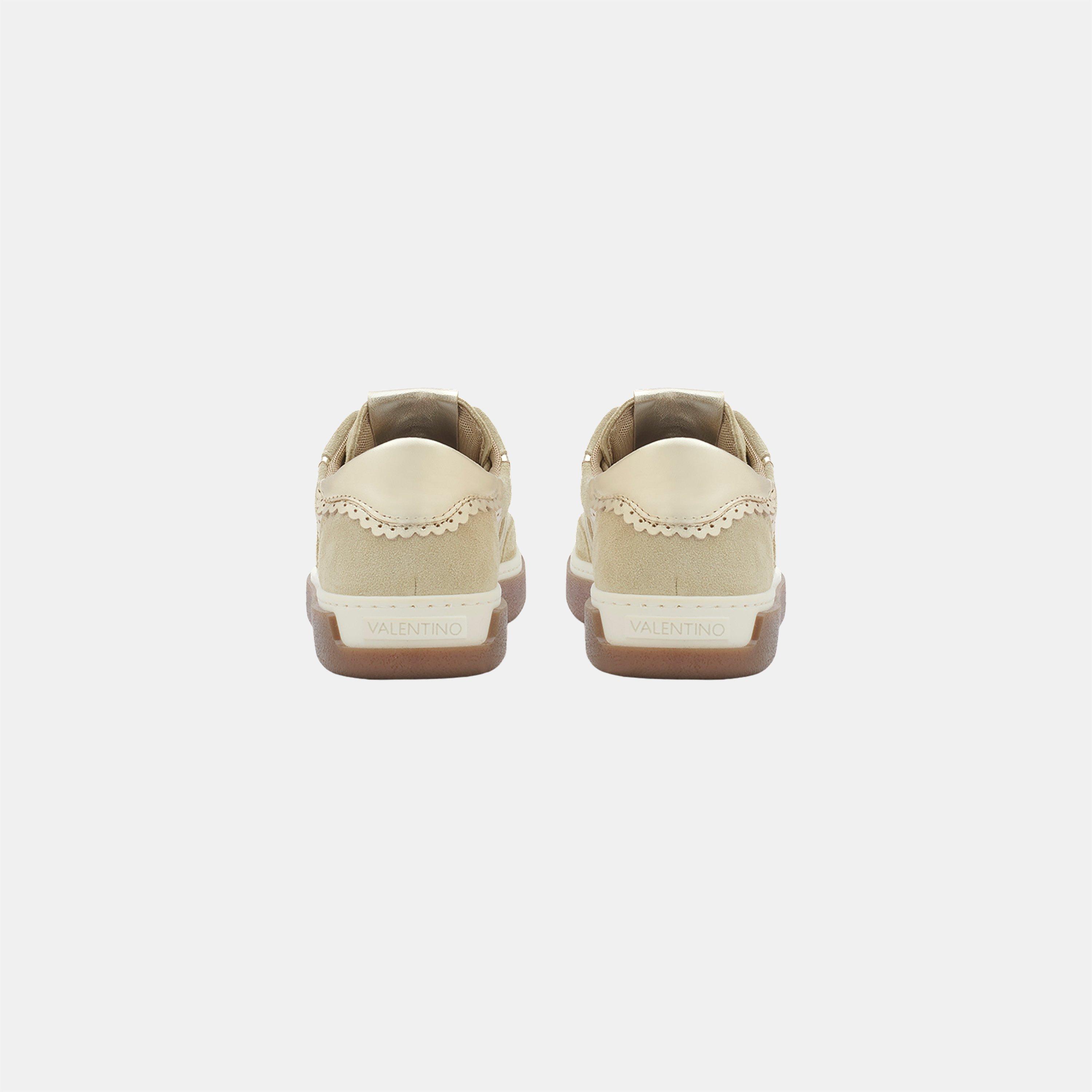 Beige/Gold - Valentino - Women's Glossy Sneaker Suede Low-Top Trainers - 3