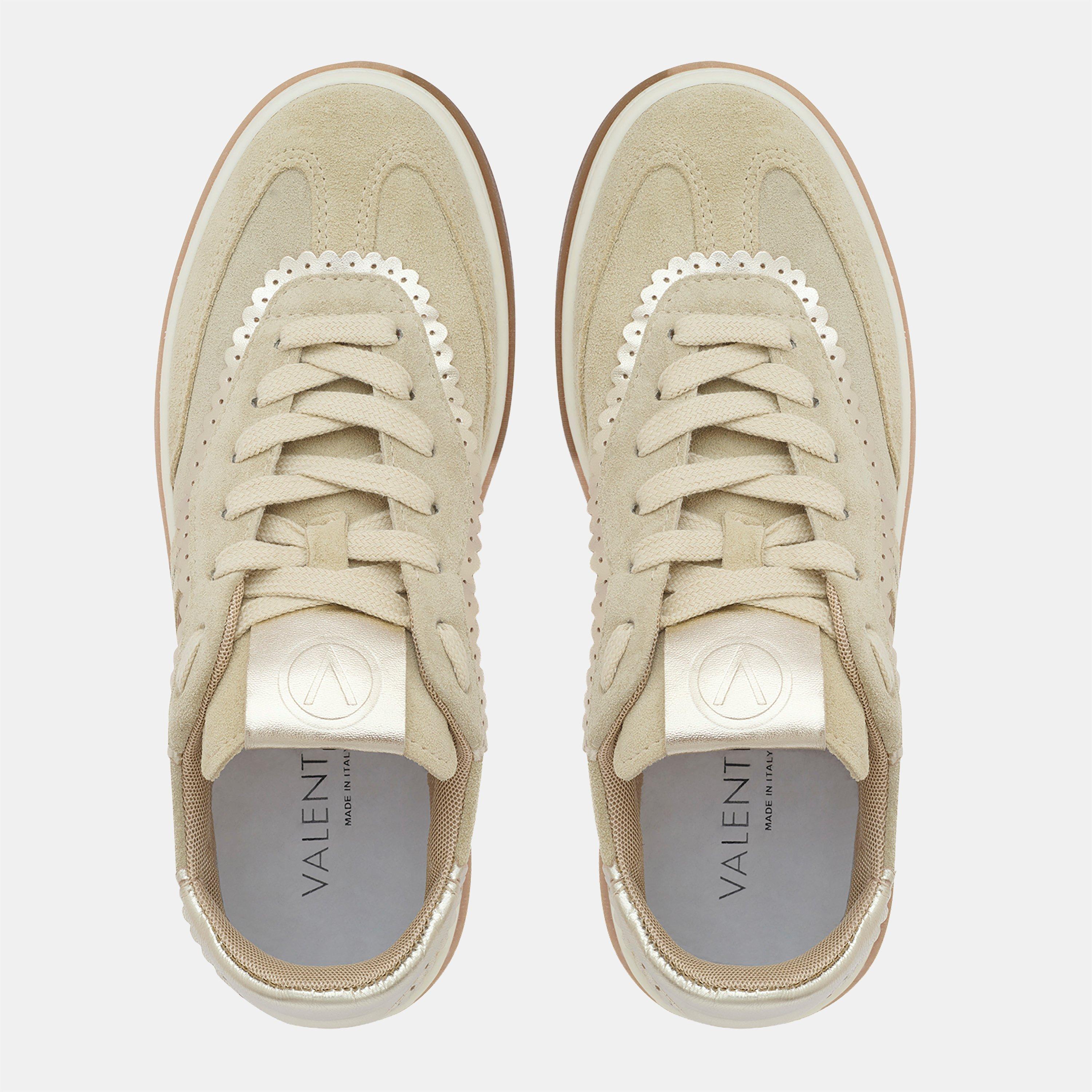 Beige/Gold - Valentino - Women's Glossy Sneaker Suede Low-Top Trainers - 4