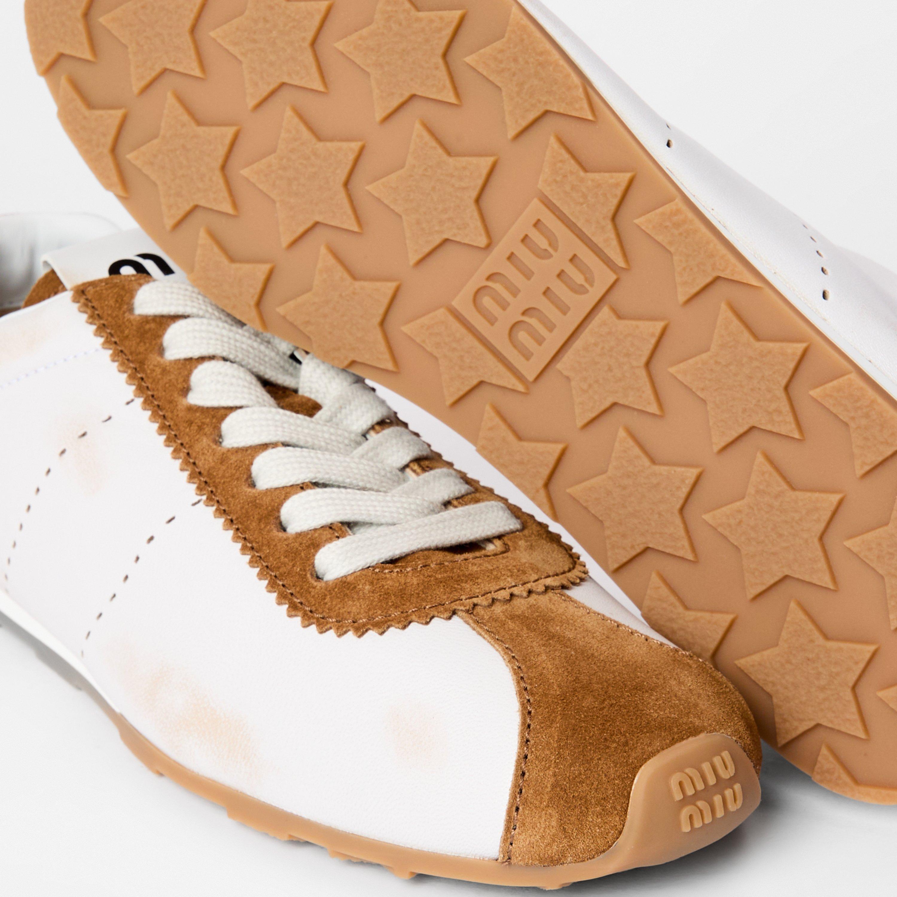 Bianco Cannella - Miu Miu - Plume Suede Sneakers - 4