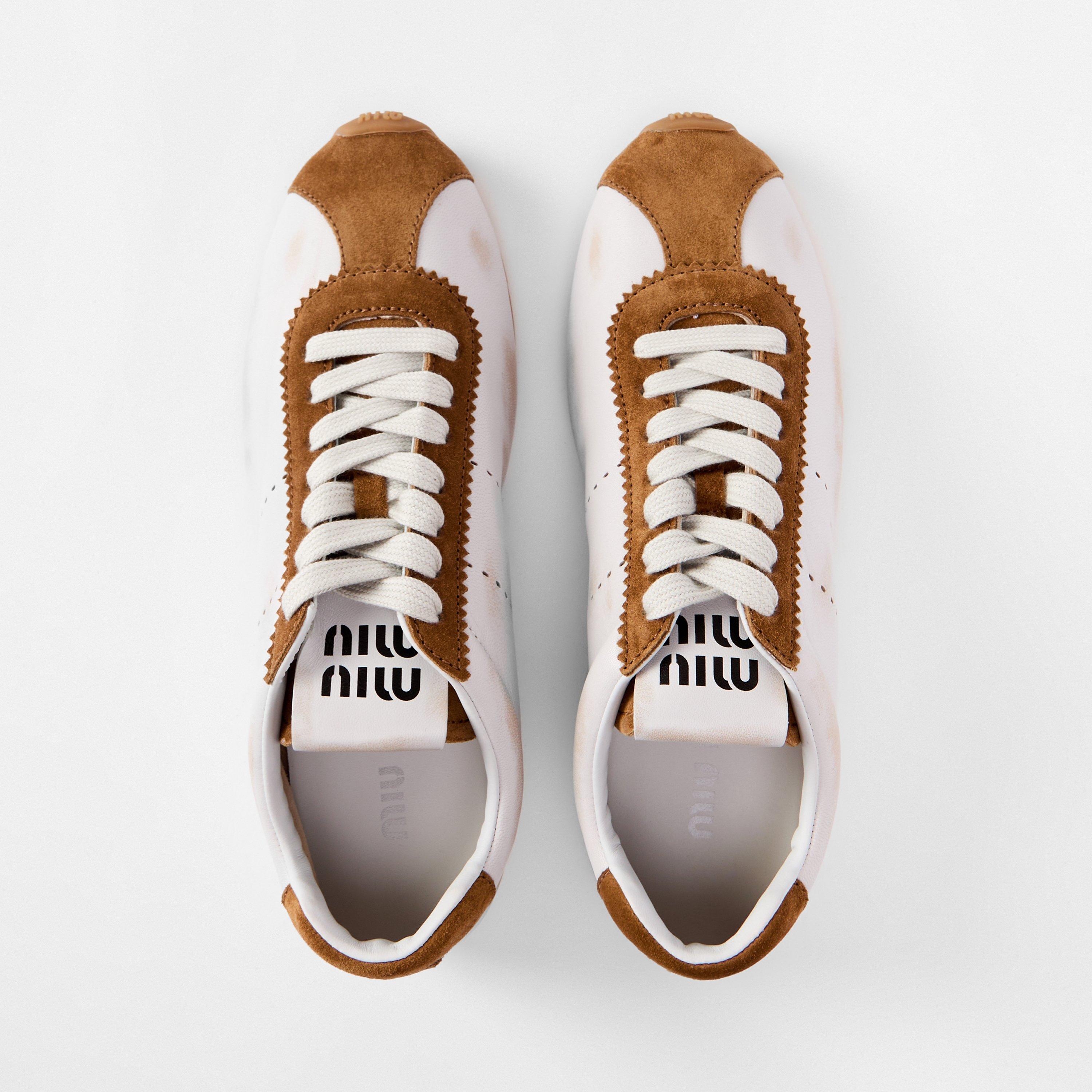 Bianco Cannella - Miu Miu - Plume Suede Sneakers - 5