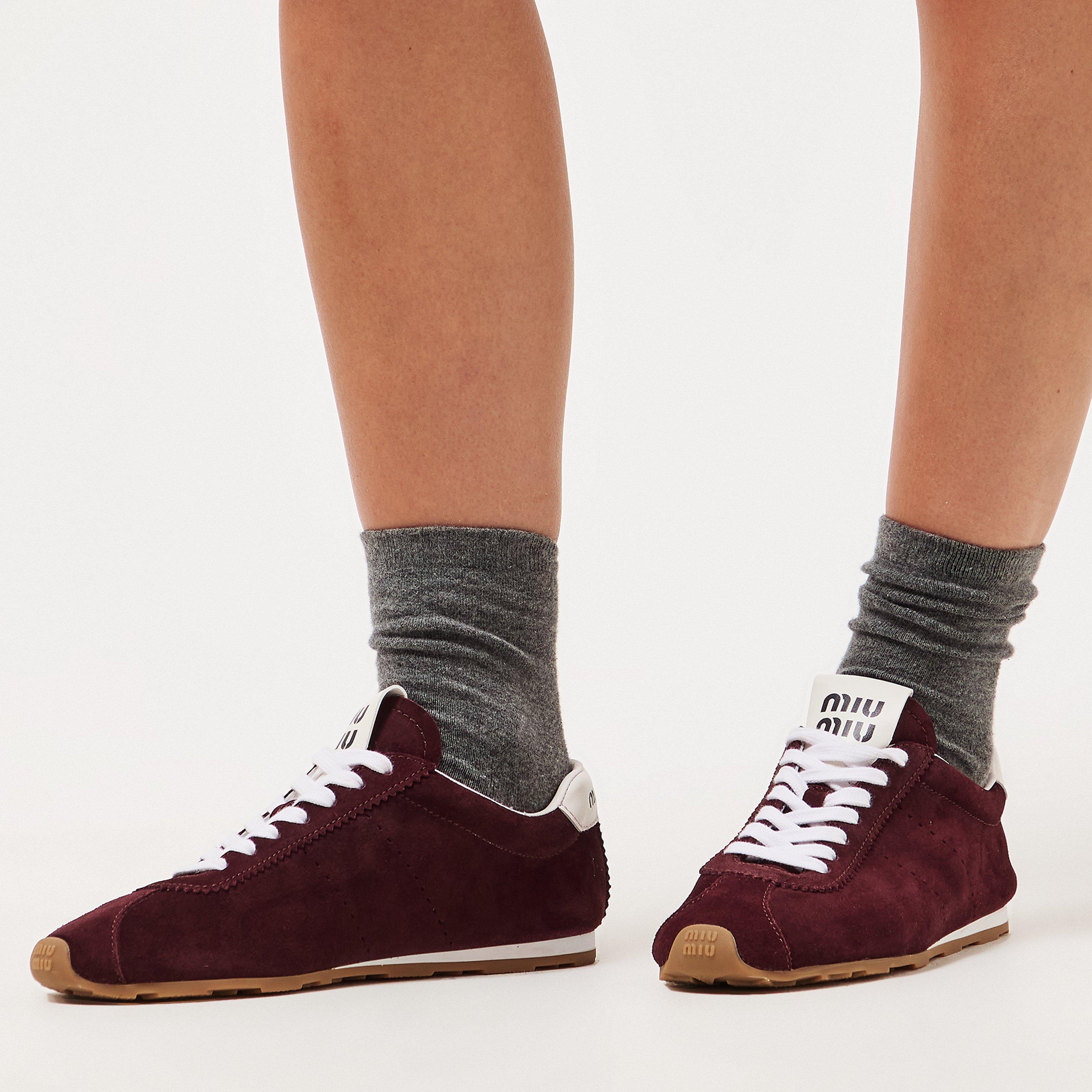 Bordeaux - Miu Miu - Plume Suede Sneakers - 3