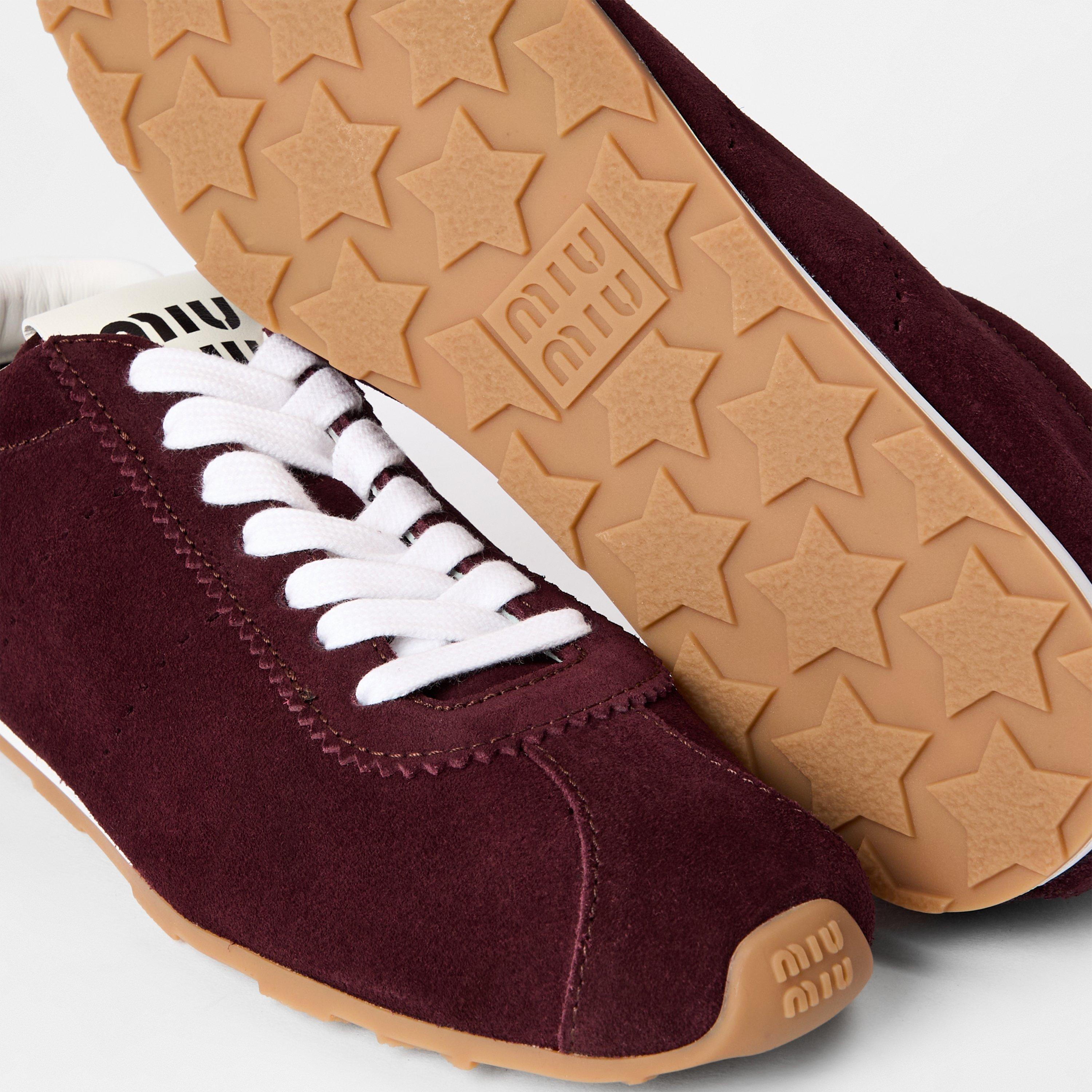 Bordeaux - Miu Miu - Plume Suede Sneakers - 4