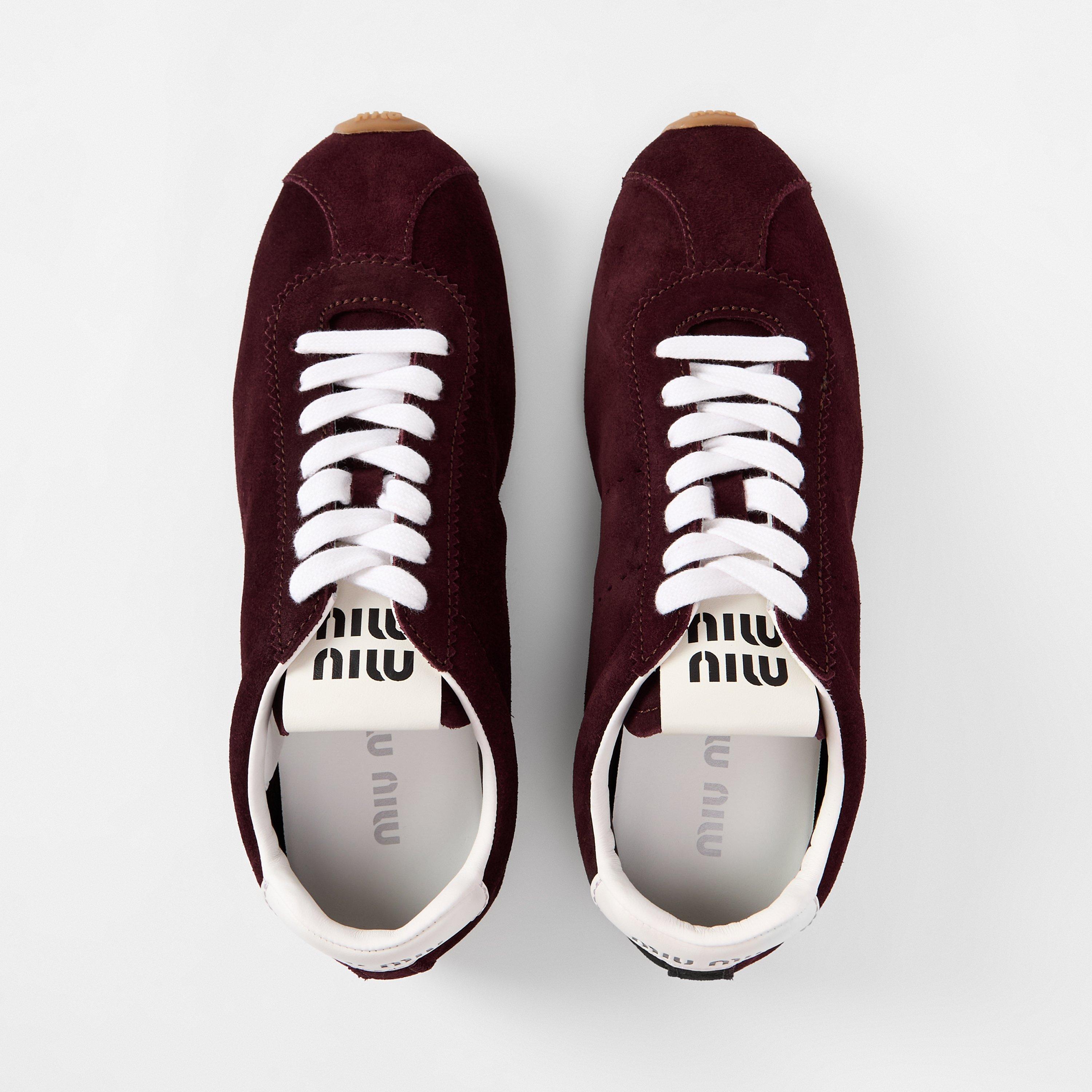 Bordeaux - Miu Miu - Plume Suede Sneakers - 5