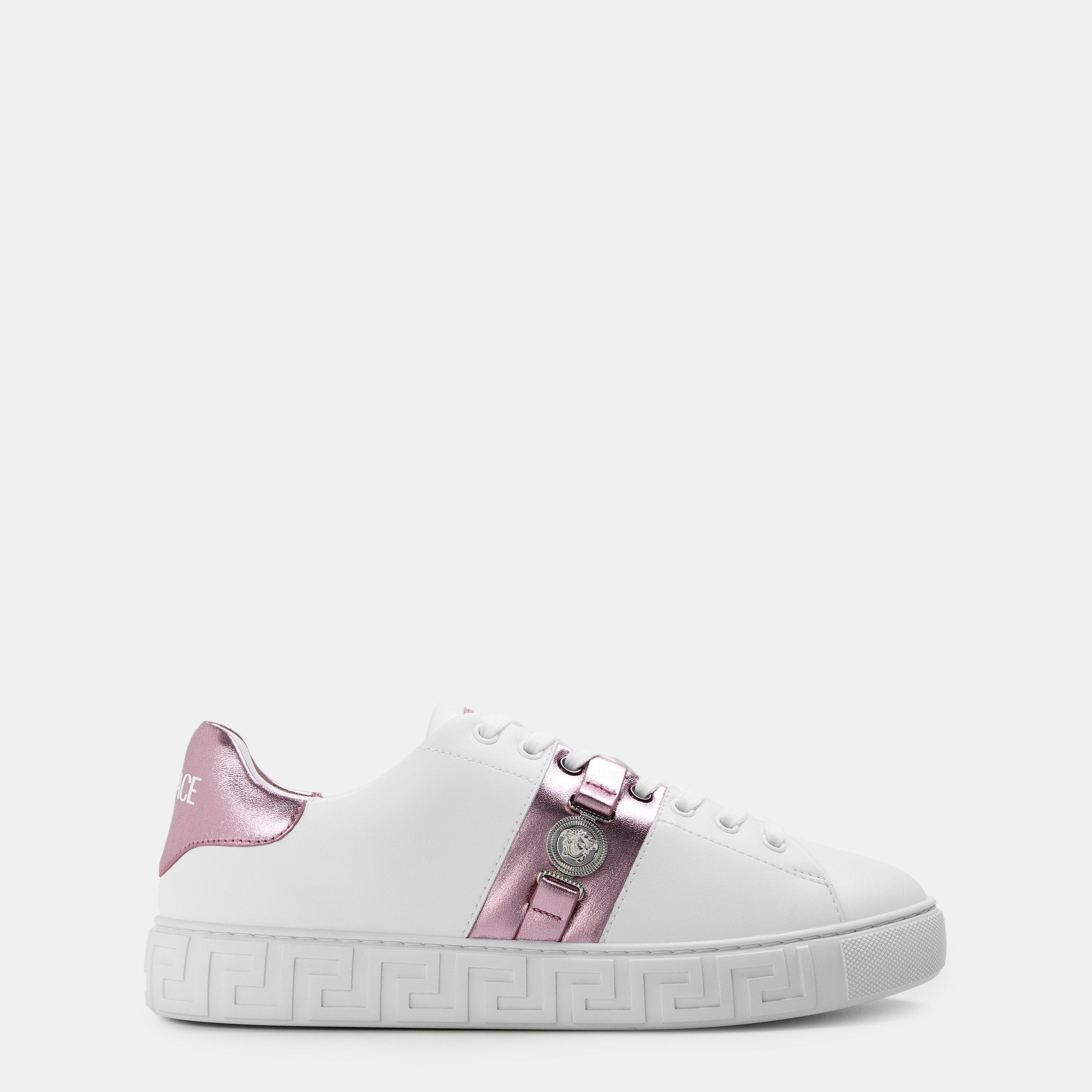 Versace Women's Logo Low-Top Trainers - White Pnk - Size 7 (40)