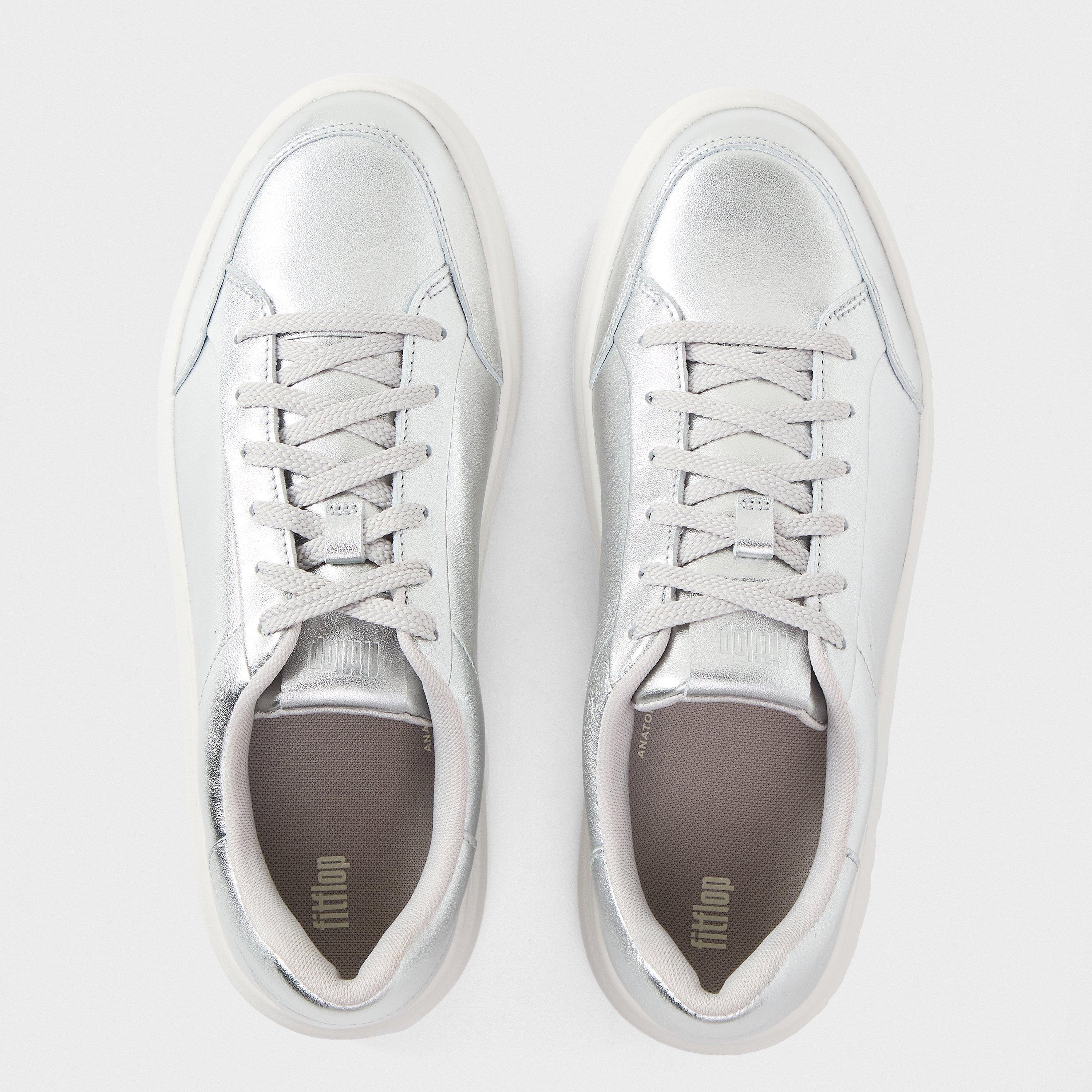 Silver - Fitflop - Women's Metallic Leather Low-Top Trainers - 4