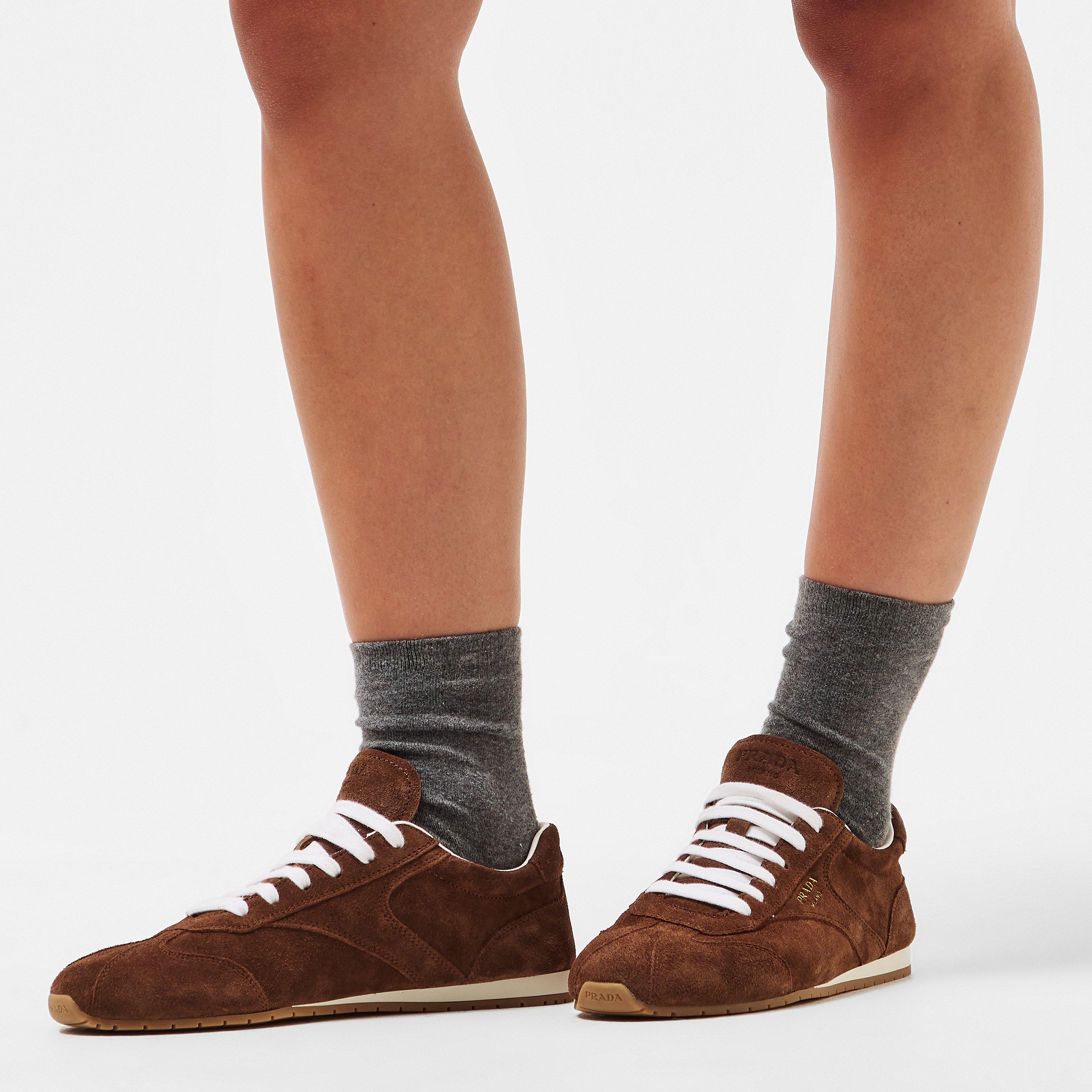 Cacao Suede - Prada - Women's Low-Top Trainers - 3