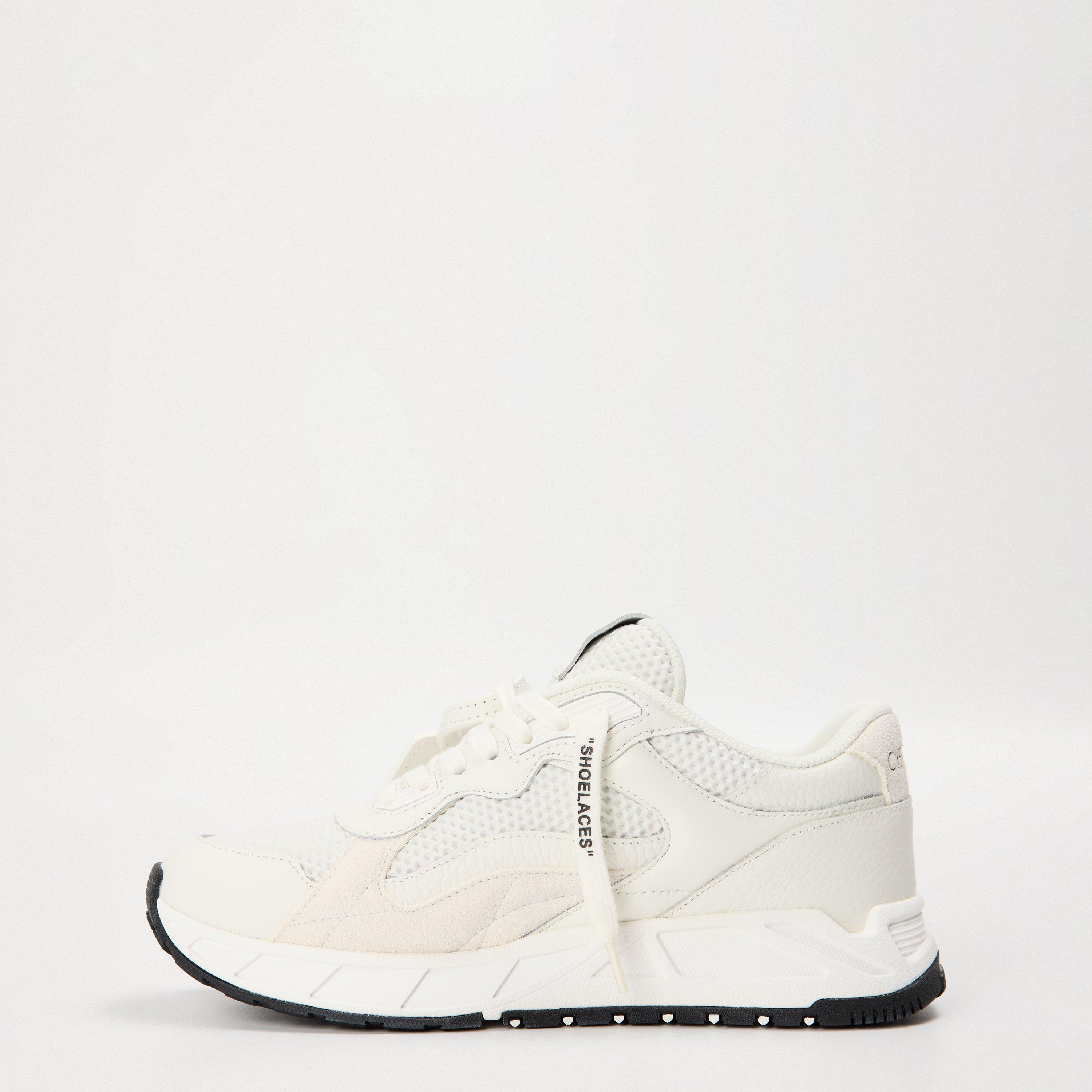 White - Off White - Women's Kick-Off Panelled Sneakers with Zip-Tie Tag - 2