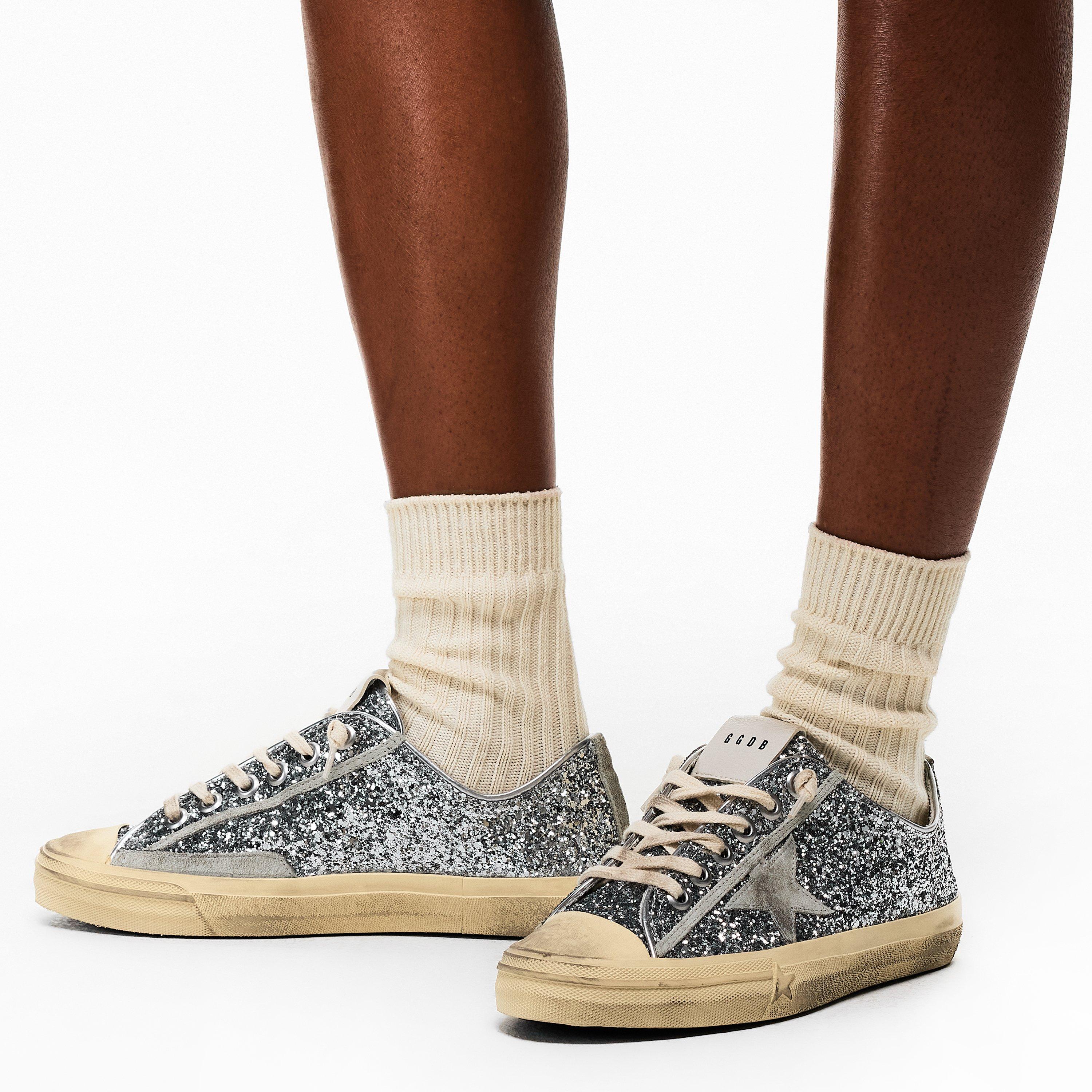 Silver Ice - Golden Goose - Women's V Star Glitter Low-Top Trainers - 3
