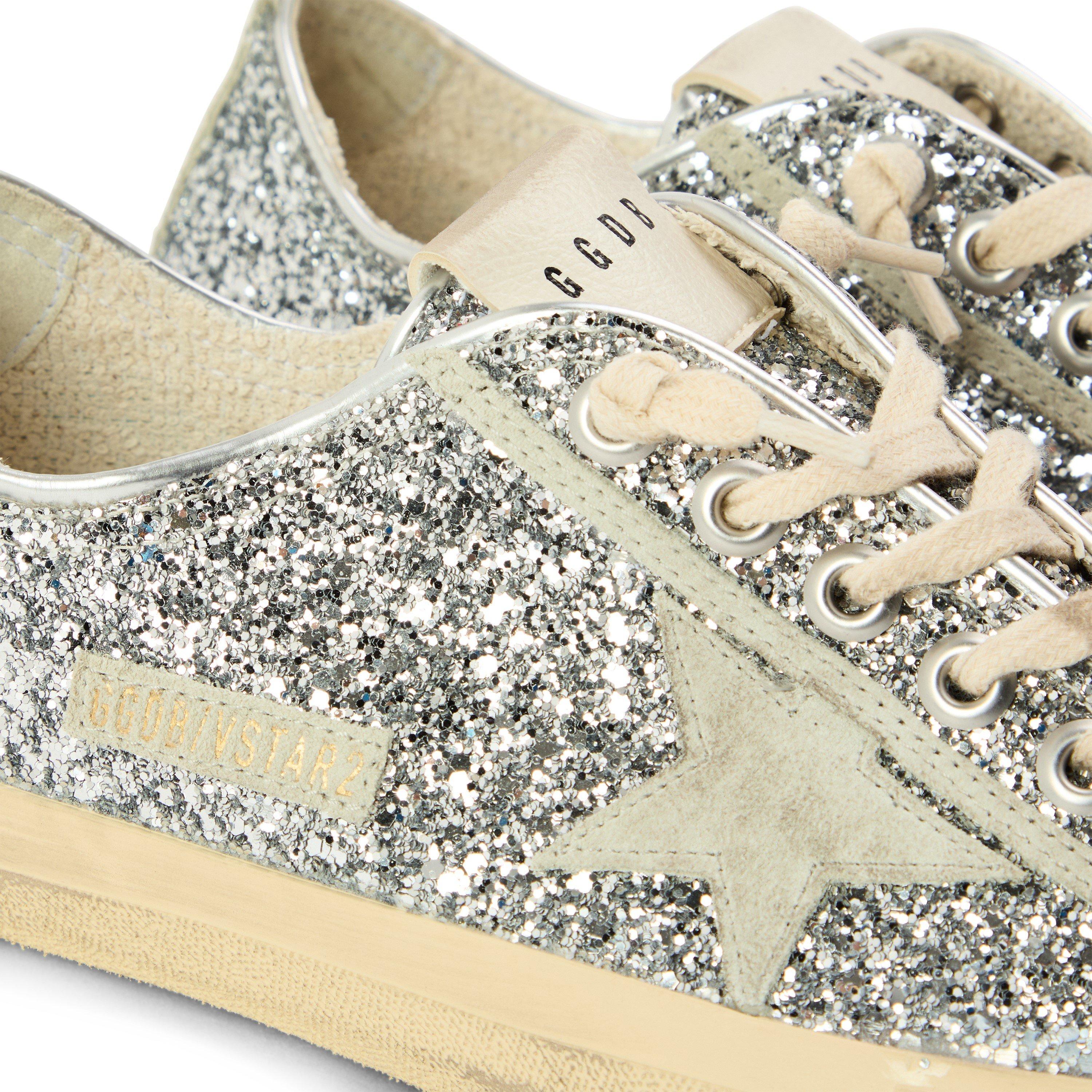 Silver Ice - Golden Goose - Women's V Star Glitter Low-Top Trainers - 4
