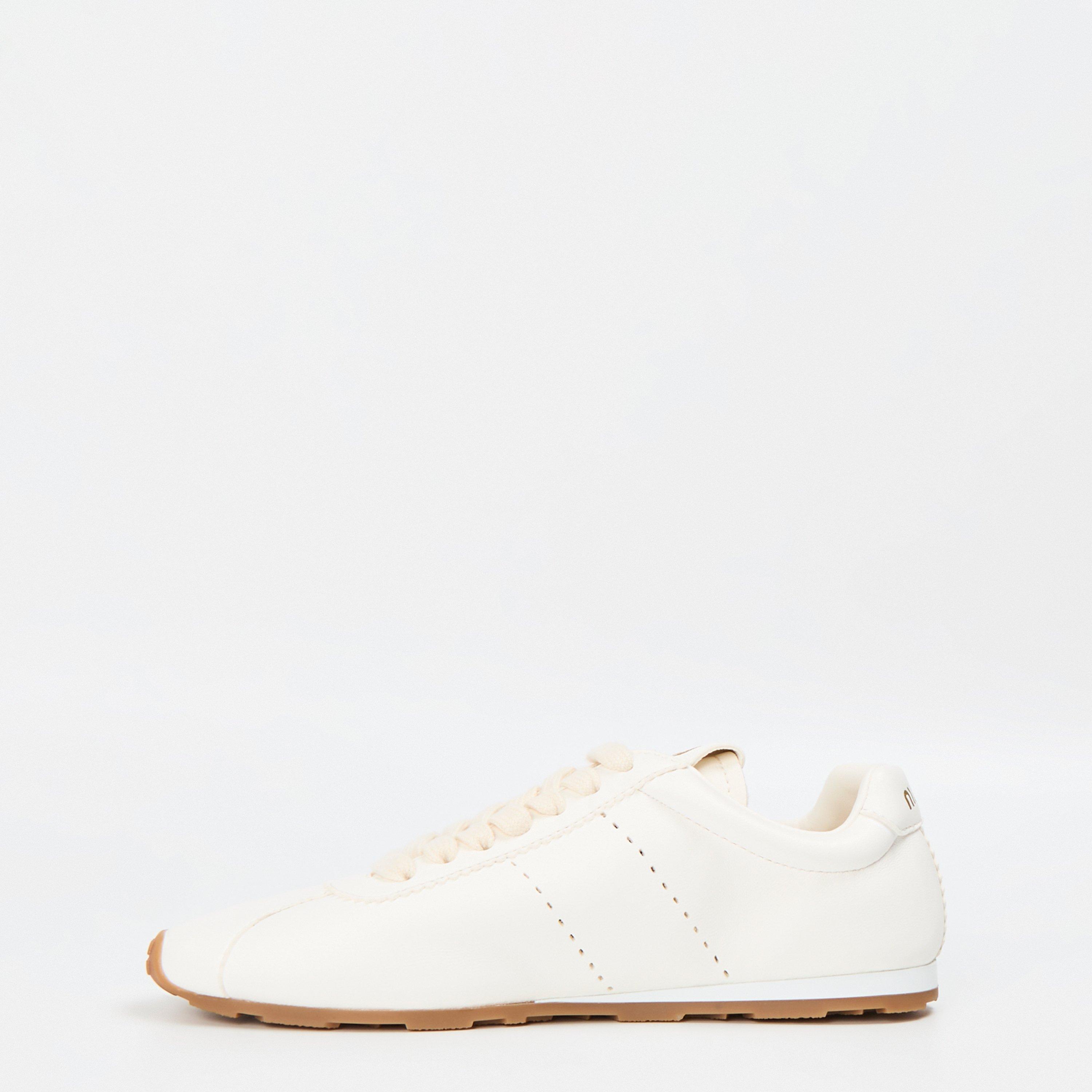 Avorio Leather - Miu Miu - Women's Plume Lace Up Rubber Sole Low-Top Trainers - 2