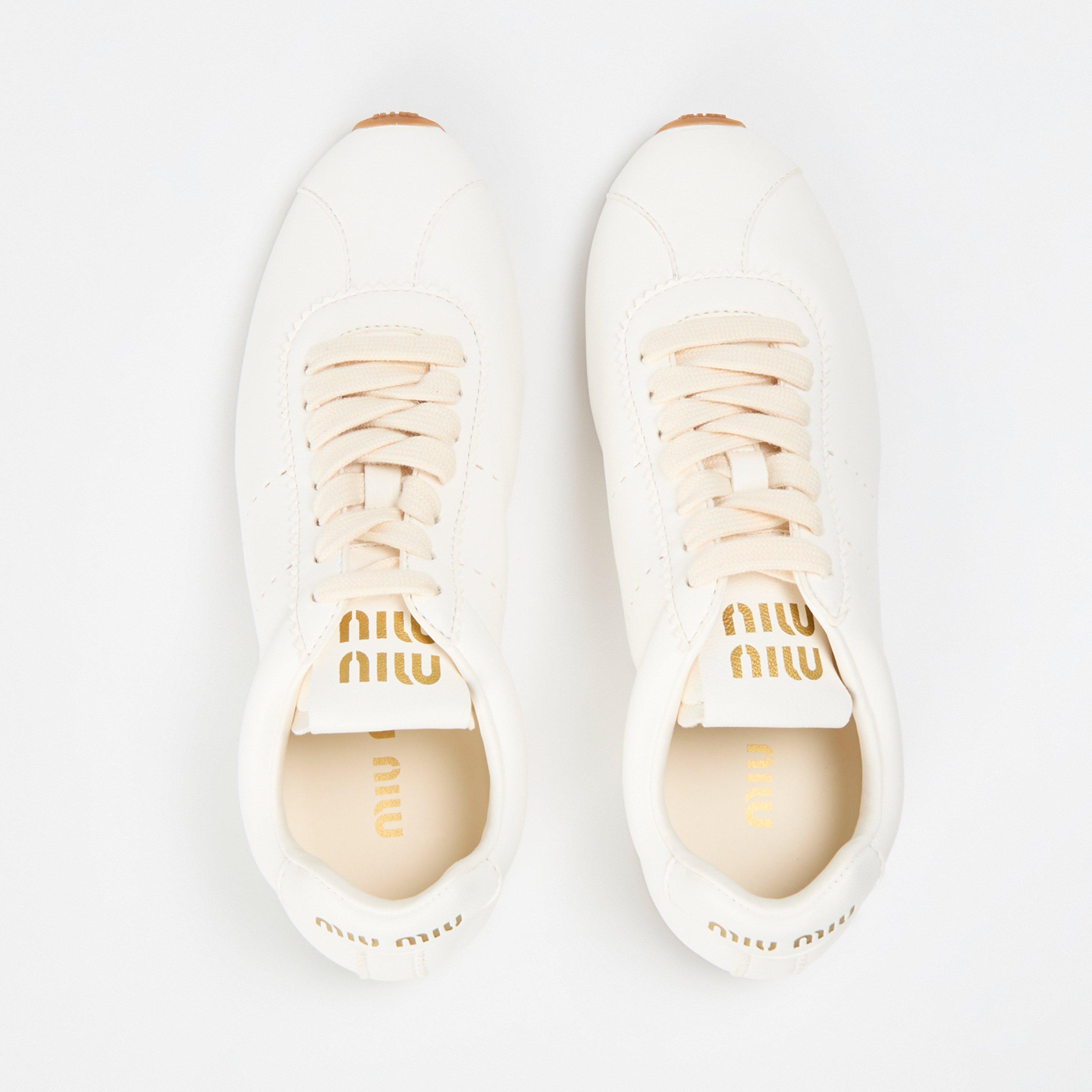 Avorio Leather - Miu Miu - Women's Plume Lace Up Rubber Sole Low-Top Trainers - 5