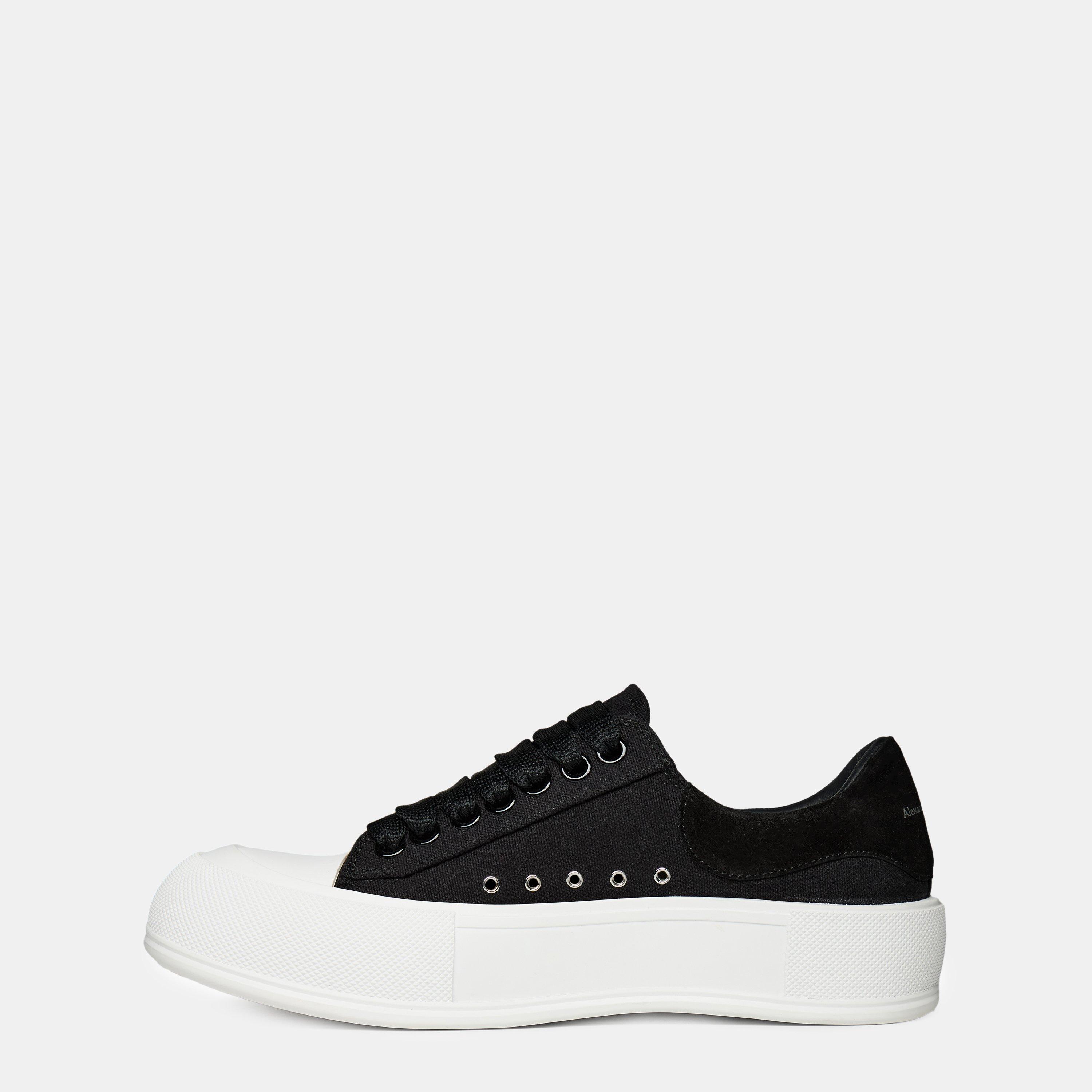 Blk/Wht 1070 - Alexander McQueen - Deck Lace Up Plimsoll Trainers - 3