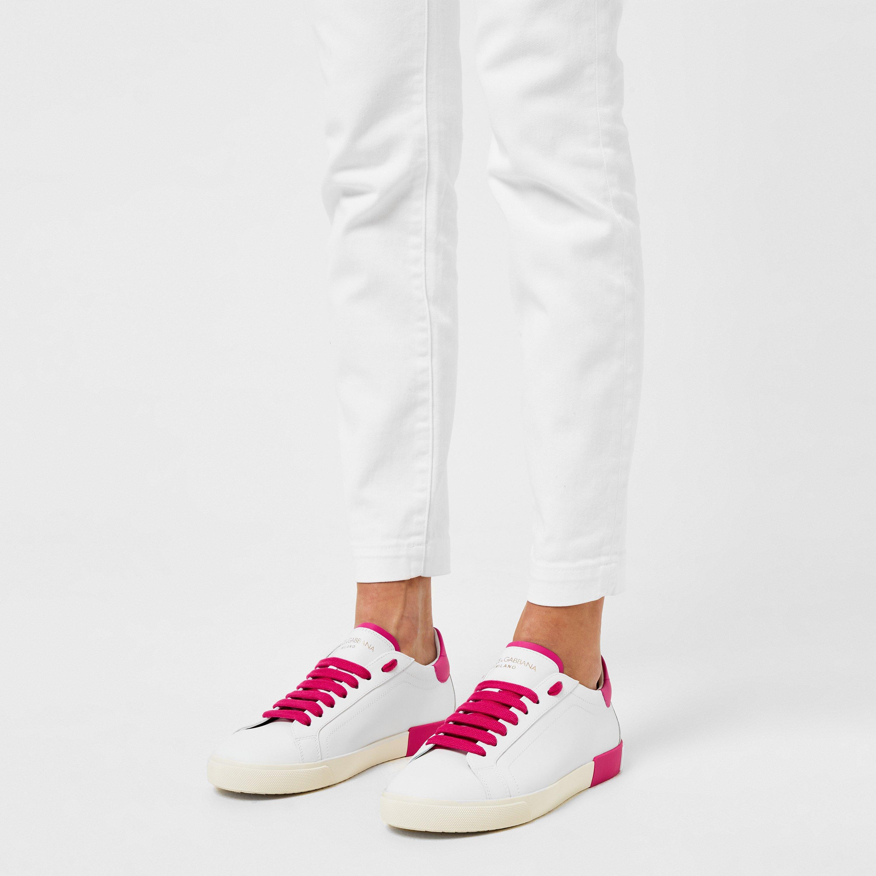 White Pink - Dolce and Gabbana - Calfskin Portofino Sneakers - 2