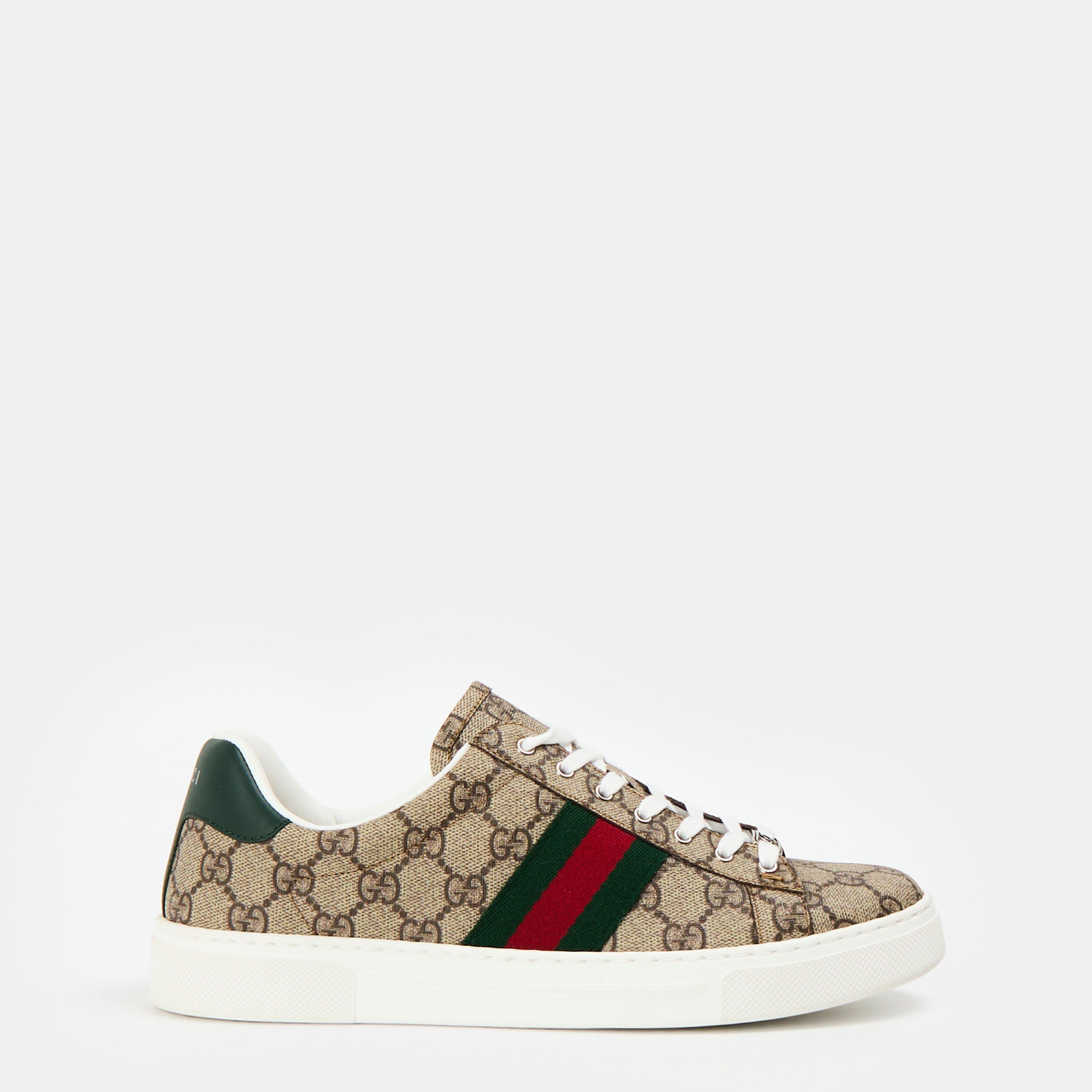 Gucci Women's Ace Web Canvas Trainers - Beige Ebony - Size 4 (37)