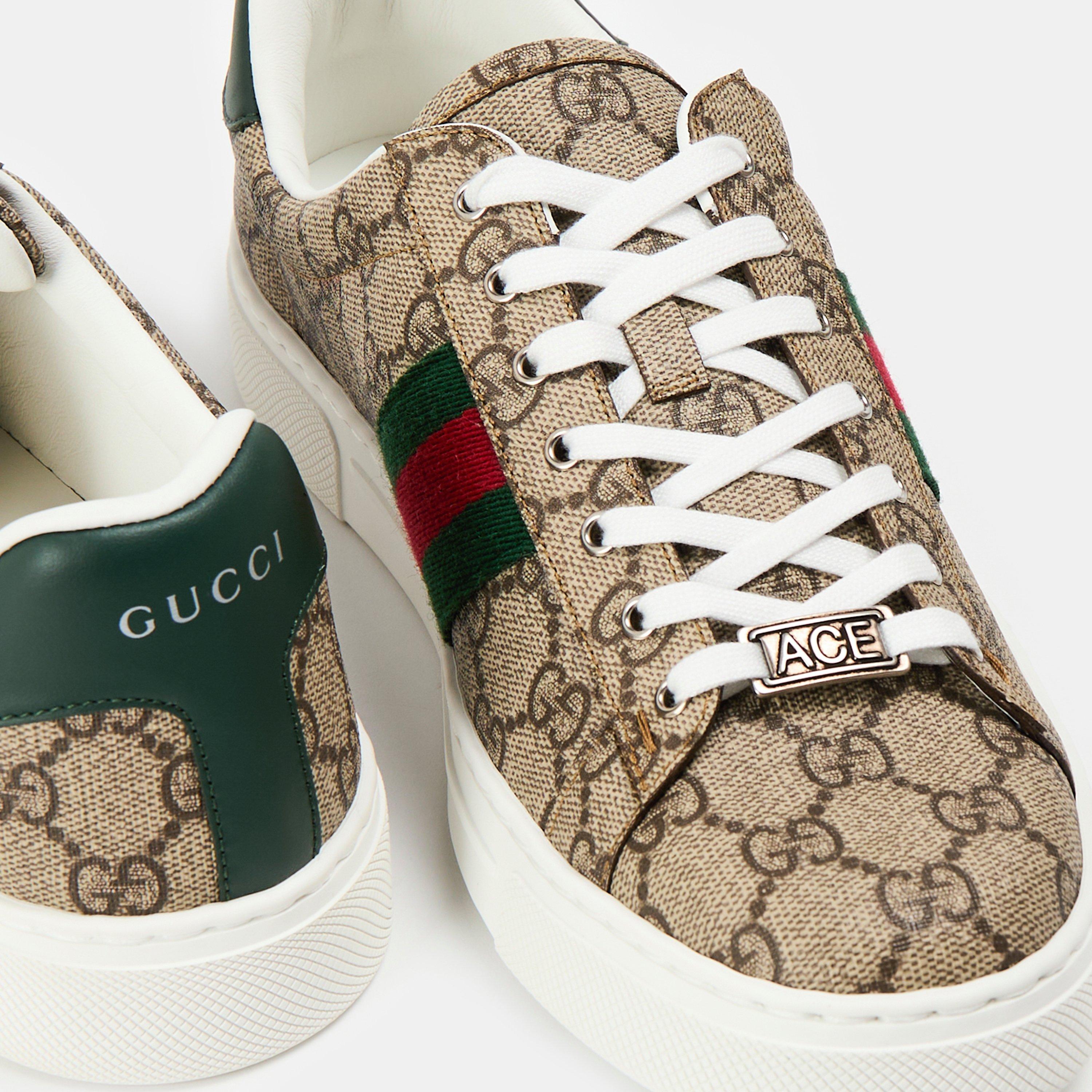Beige Ebony - Gucci - Women's Ace Web Canvas Trainers - 5