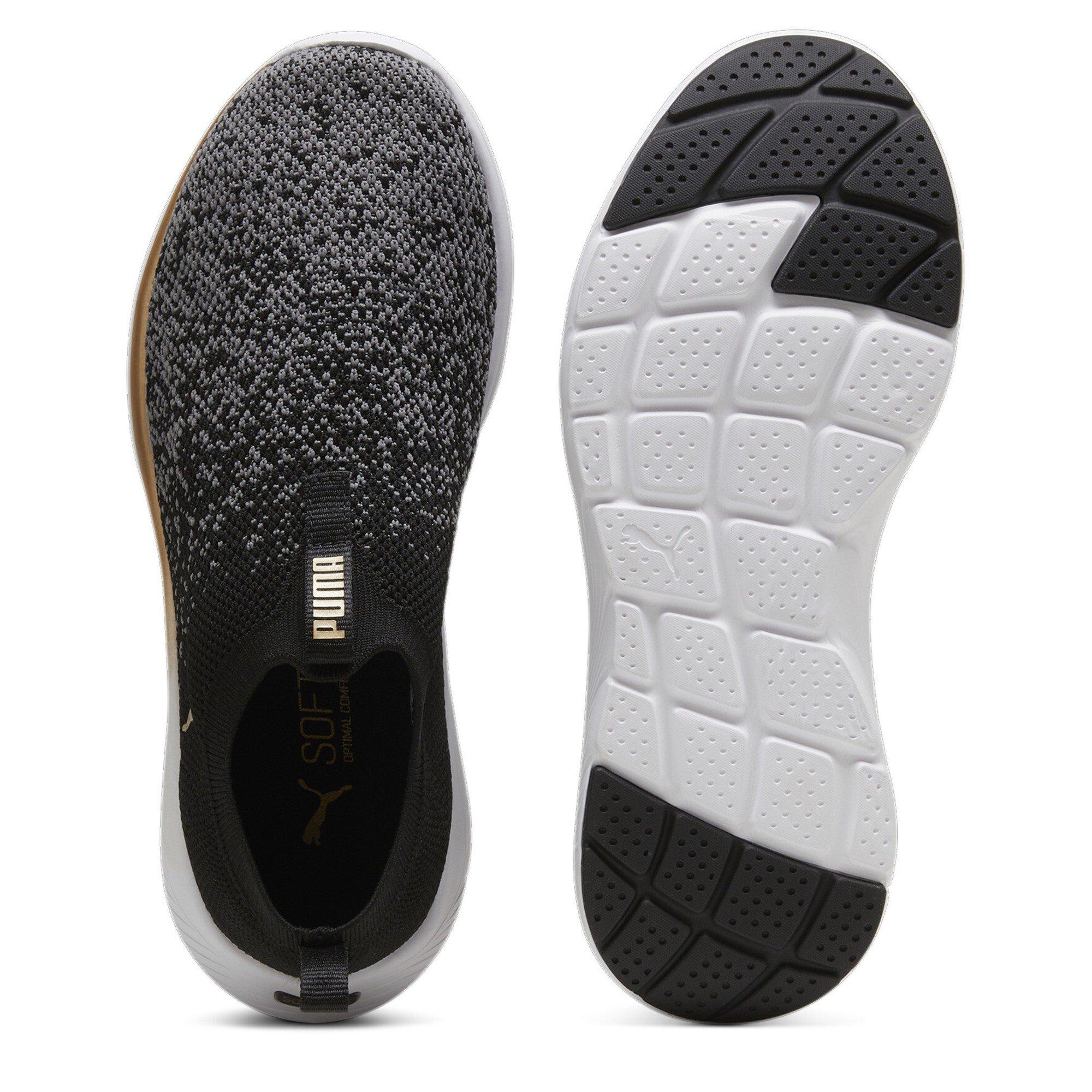 Black/Wht/Gold - Puma - Womens Softride Remi Slip-On Knitted Runners - 3