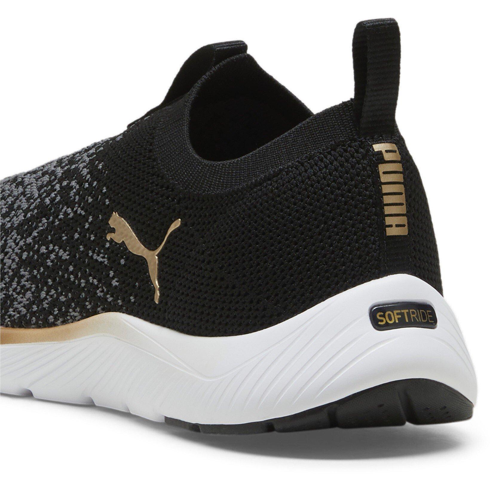 Black/Wht/Gold - Puma - Womens Softride Remi Slip-On Knitted Runners - 5