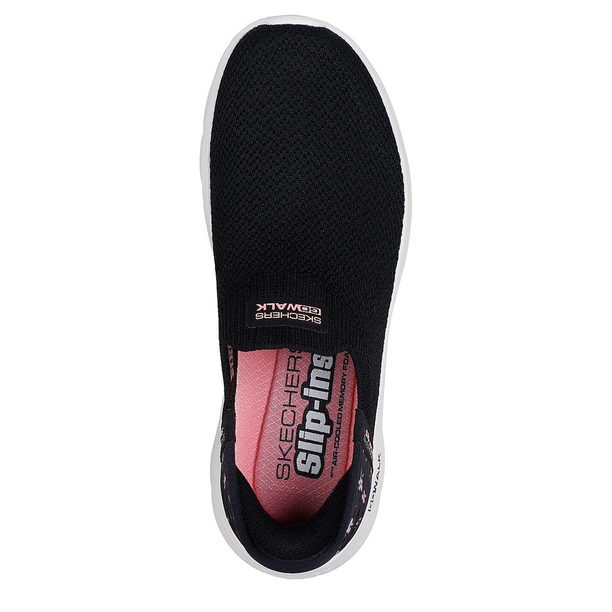 Blk/Pink Floral - Skechers - Go Walk Flex Sunset Rose Slip-On Runners - 5