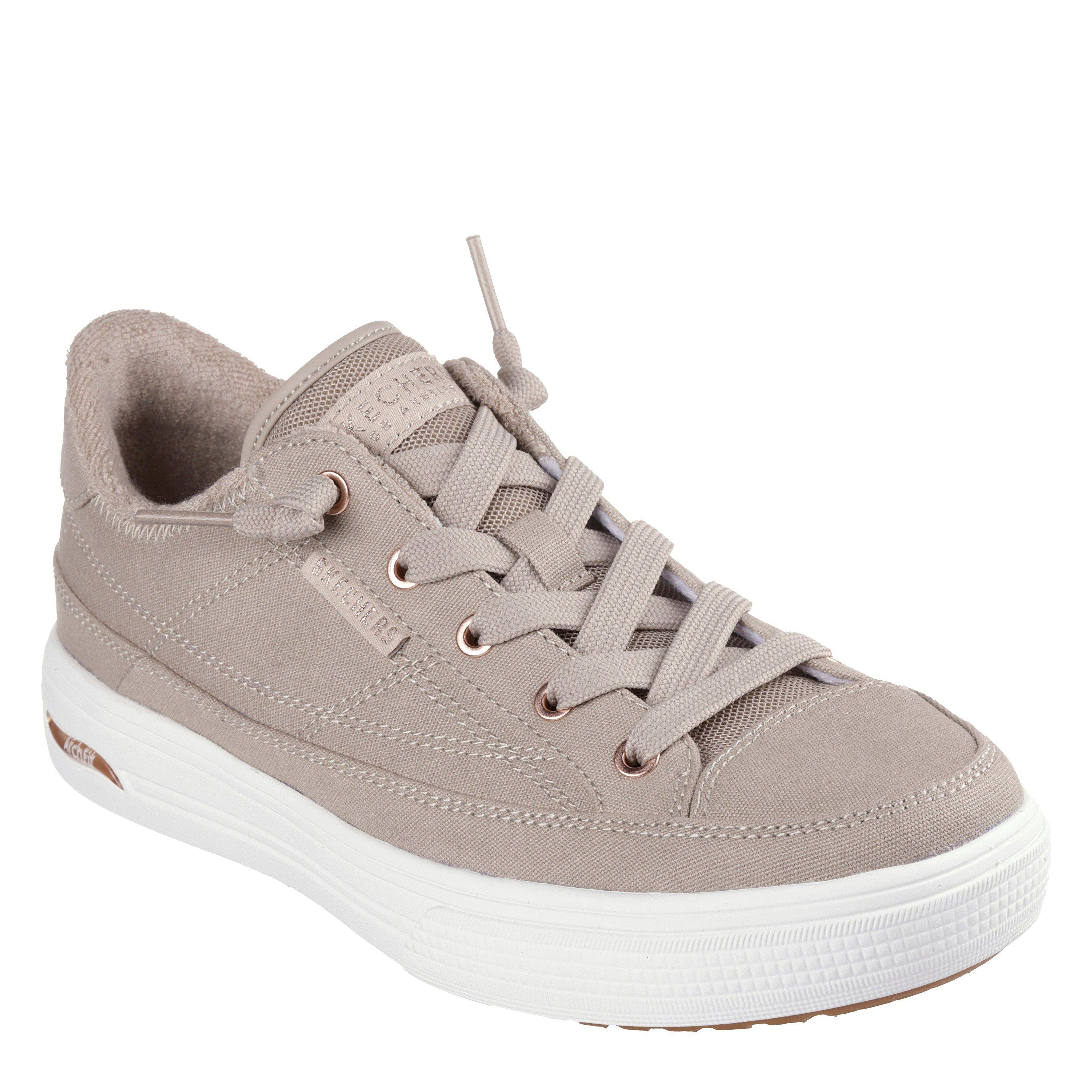 Taupe - Skechers - Arch Fit Arcade-Meet Ya There Canvas Trainers Womens - 4