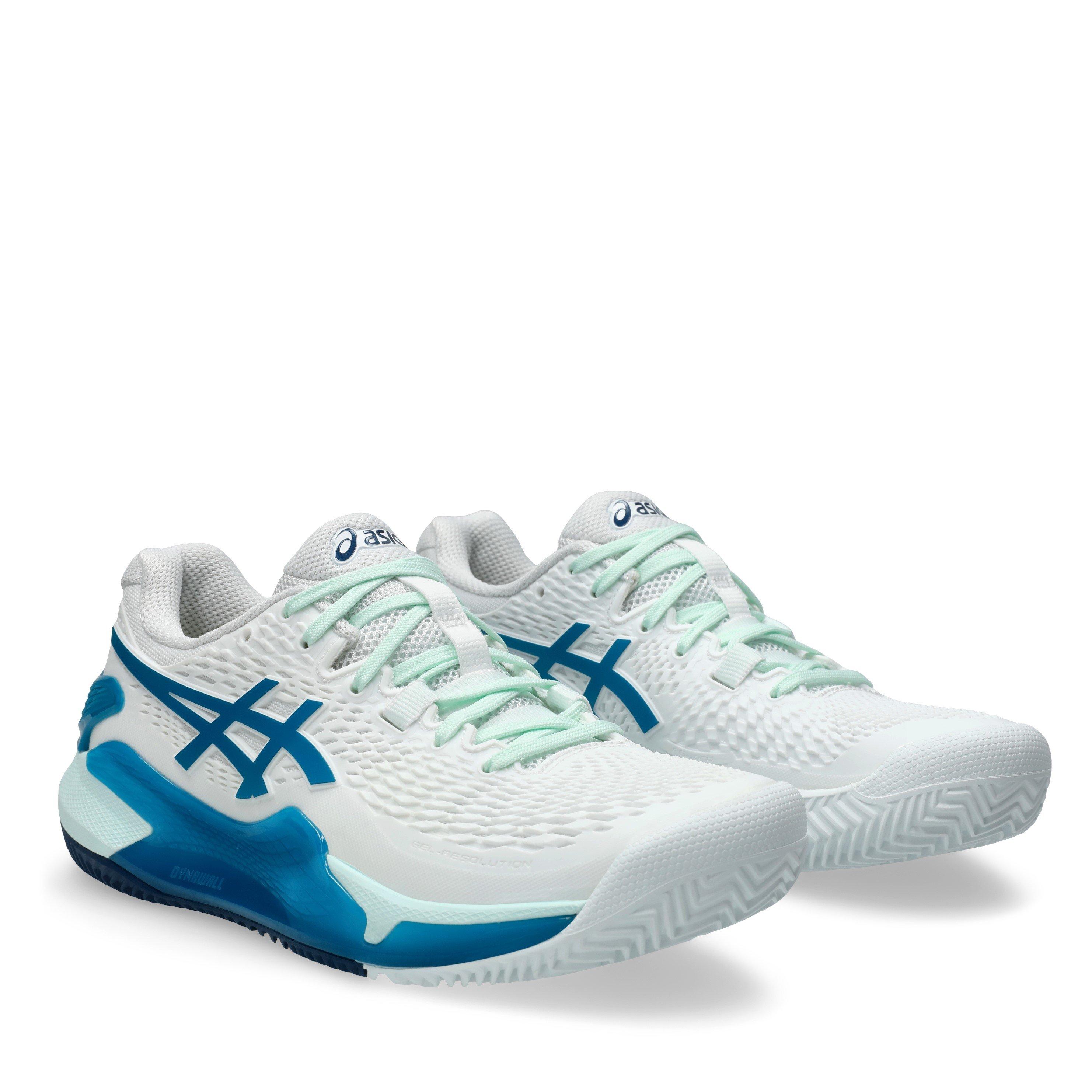Weiß/Teal Blau - Asics - Gel-Resolution 9 Clay Women's Tennis Shoes - 4