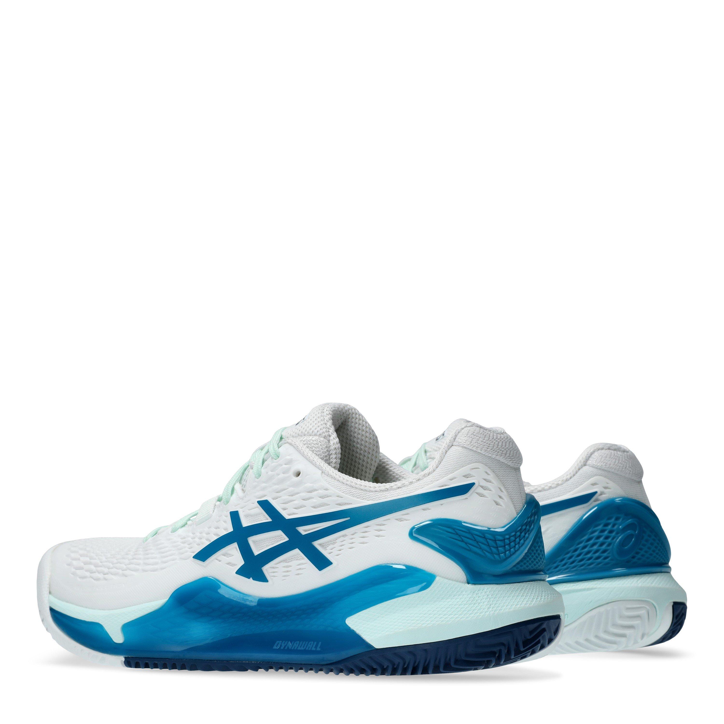 Weiß/Teal Blau - Asics - Gel-Resolution 9 Clay Women's Tennis Shoes - 5