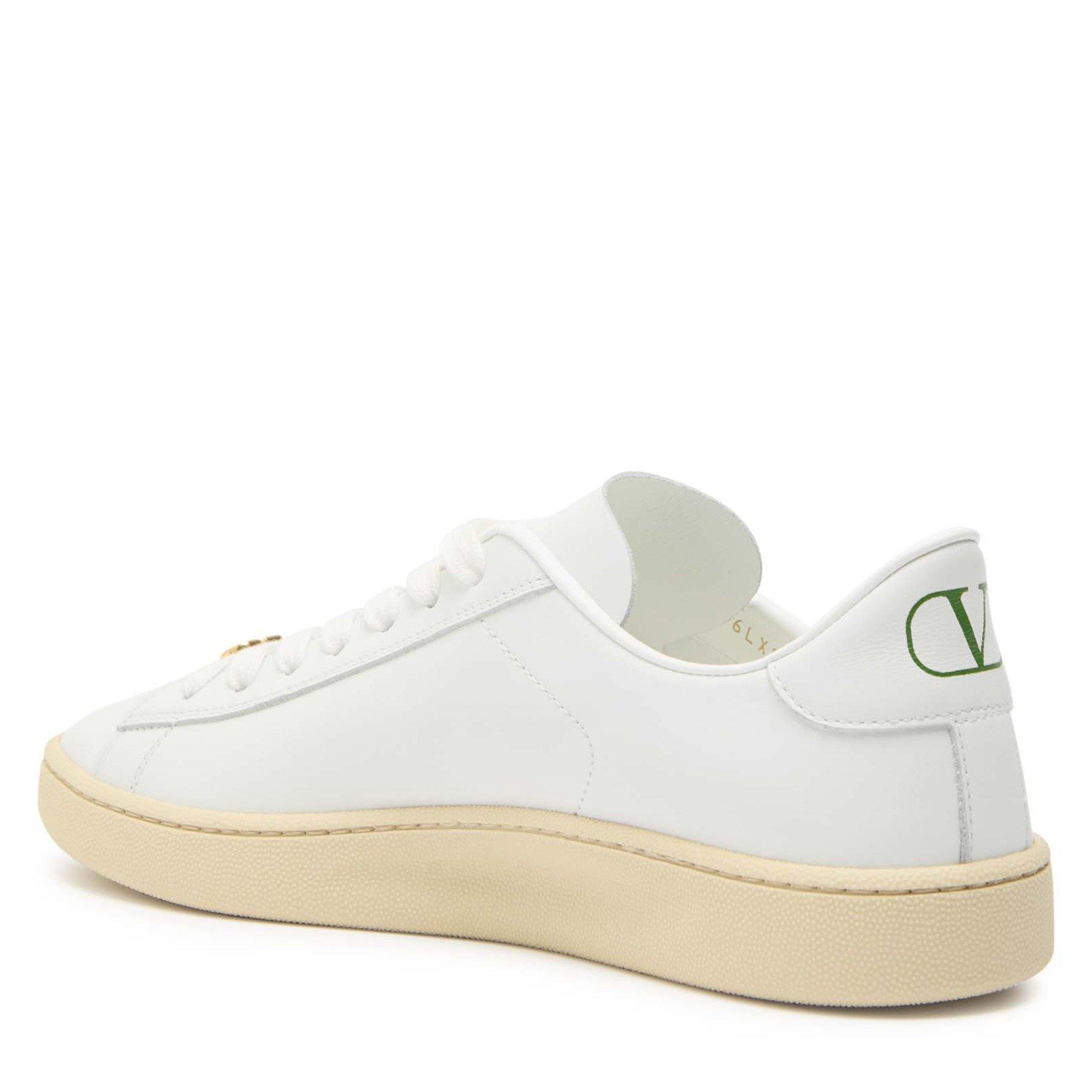 WHITE AND GREEN - Valentino - Women's Royco Leather Low-Top Trainers - 2